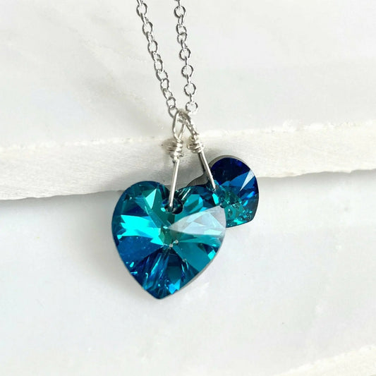 Bermuda Blue Crystal Hearts Necklace LoveYourBling