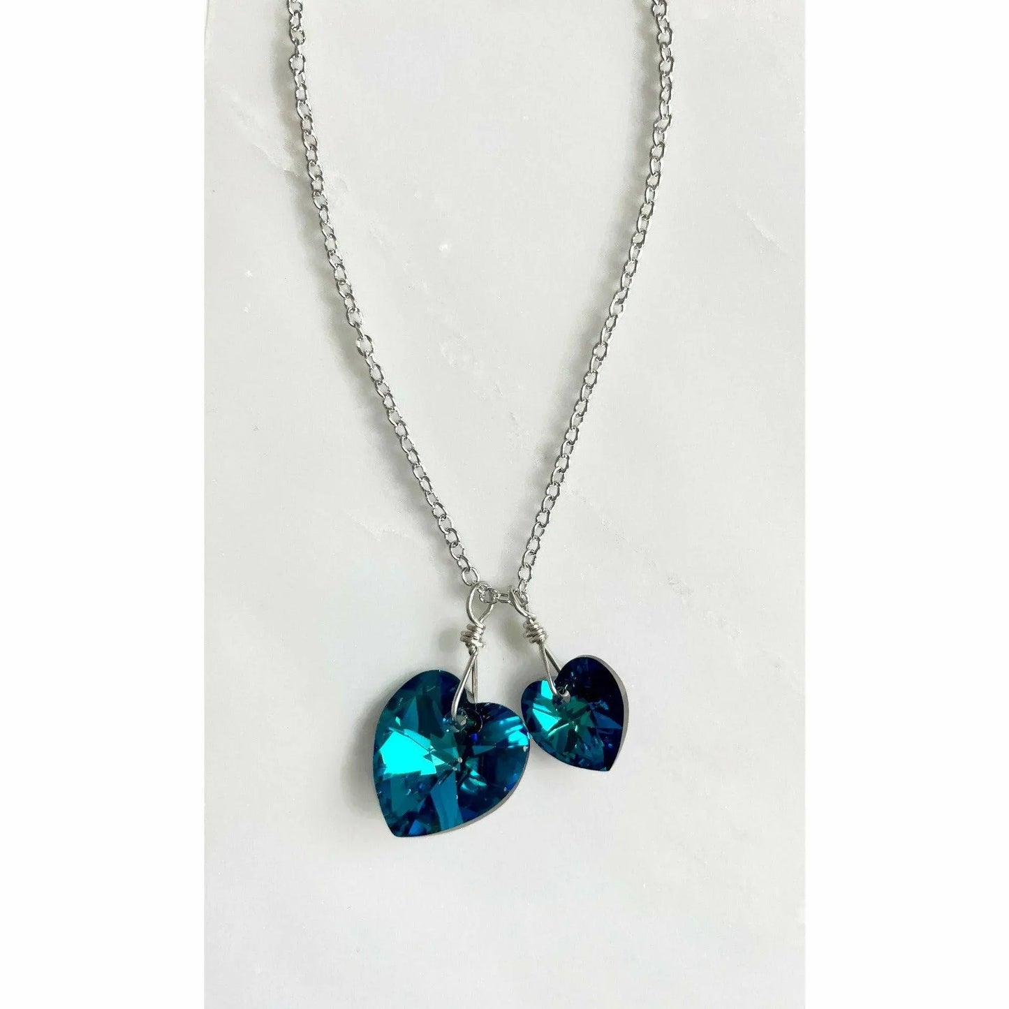 Bermuda Blue Crystal Hearts Necklace LoveYourBling