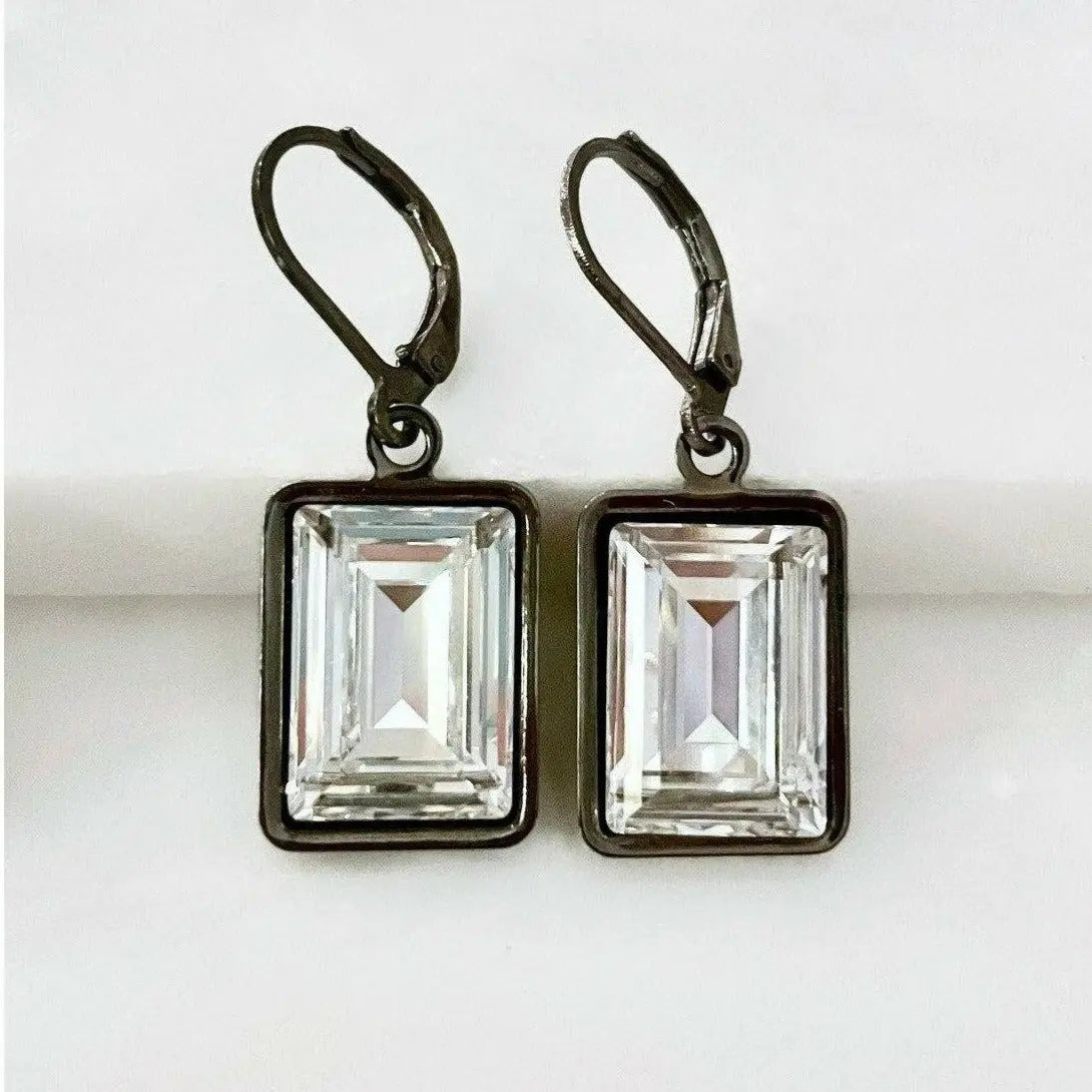 Clear crystal emerald cut earrings LoveYourBling