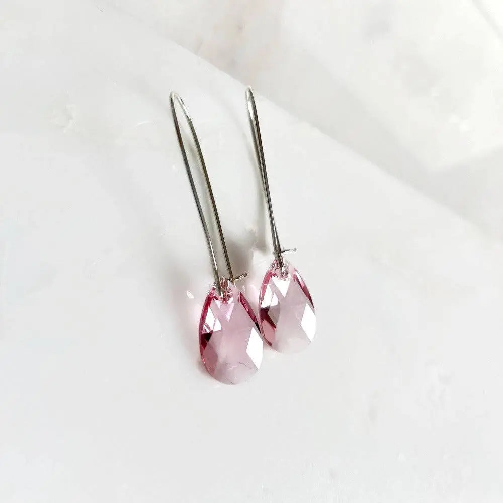 Long pink crystal teardrop earrings LoveYourBling
