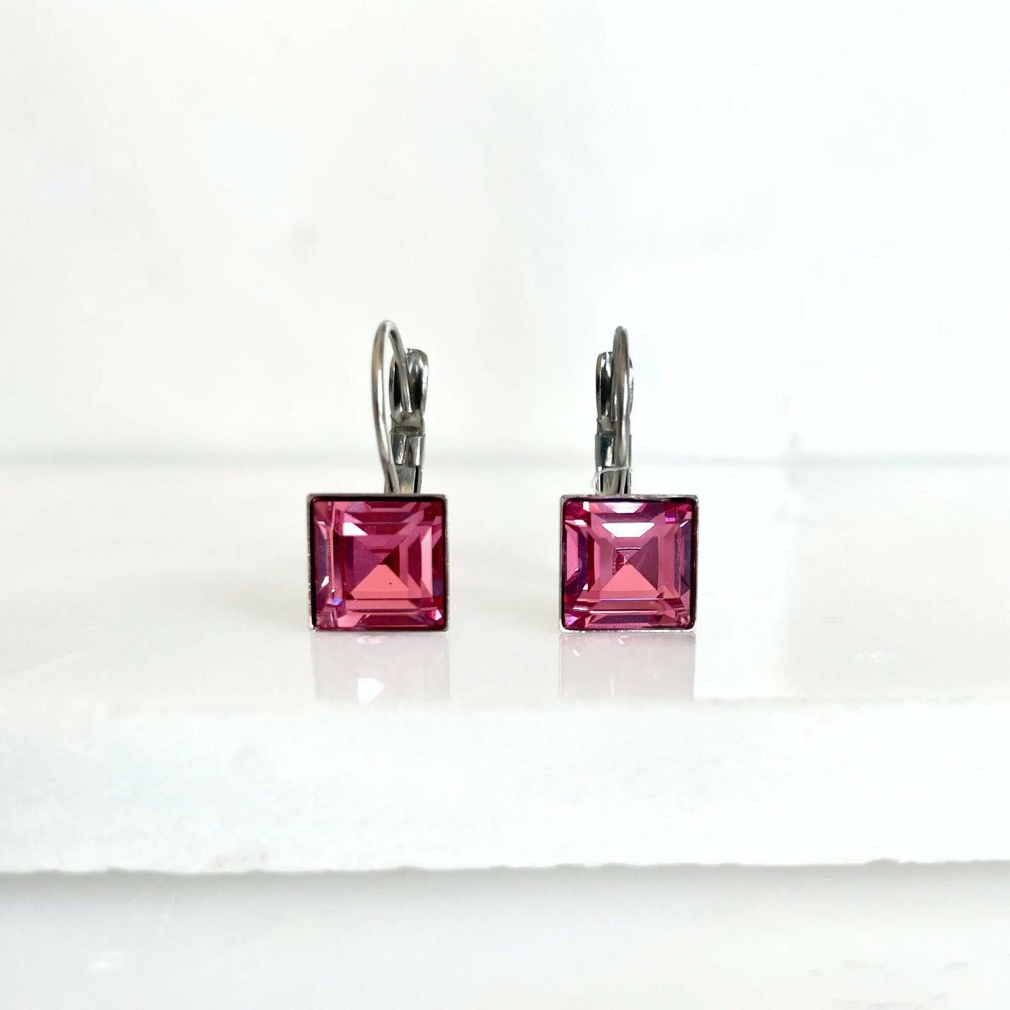 Vintage crystal square earrings pink or blue LoveYourBling