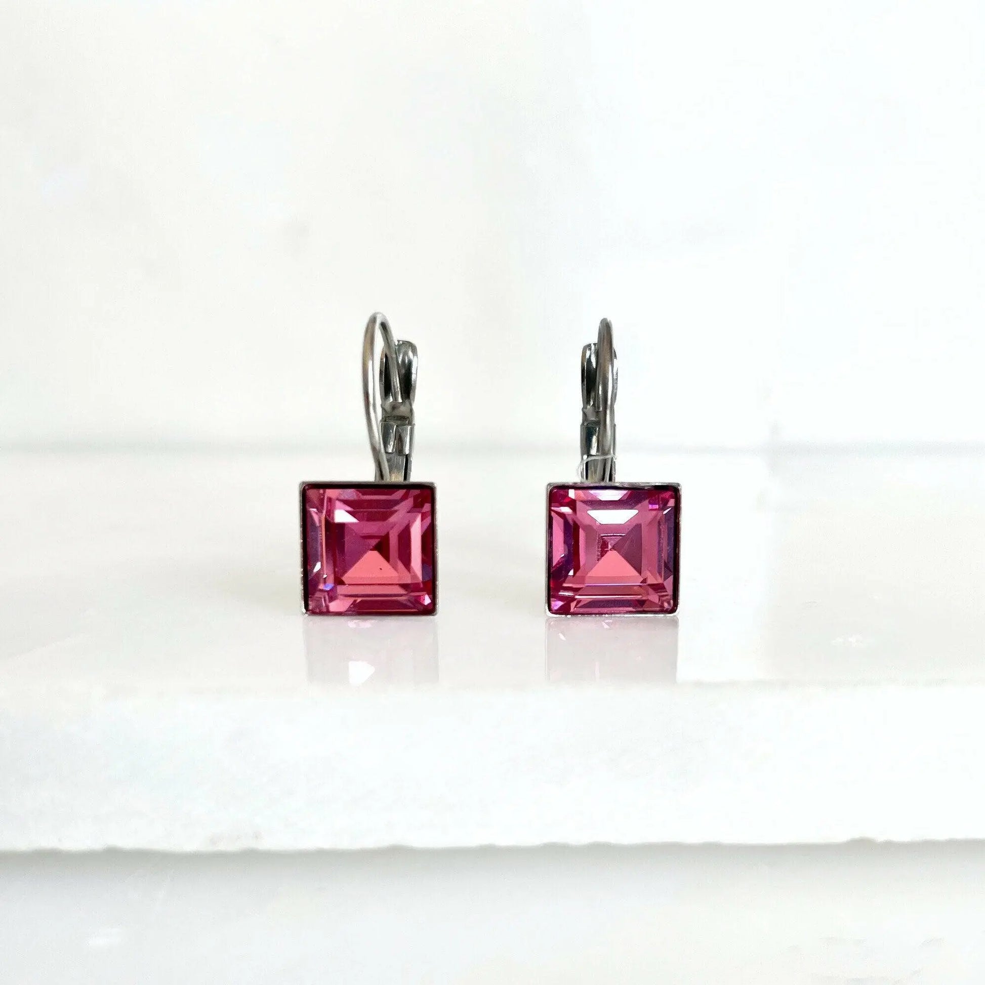 Vintage crystal square earrings pink or blue LoveYourBling