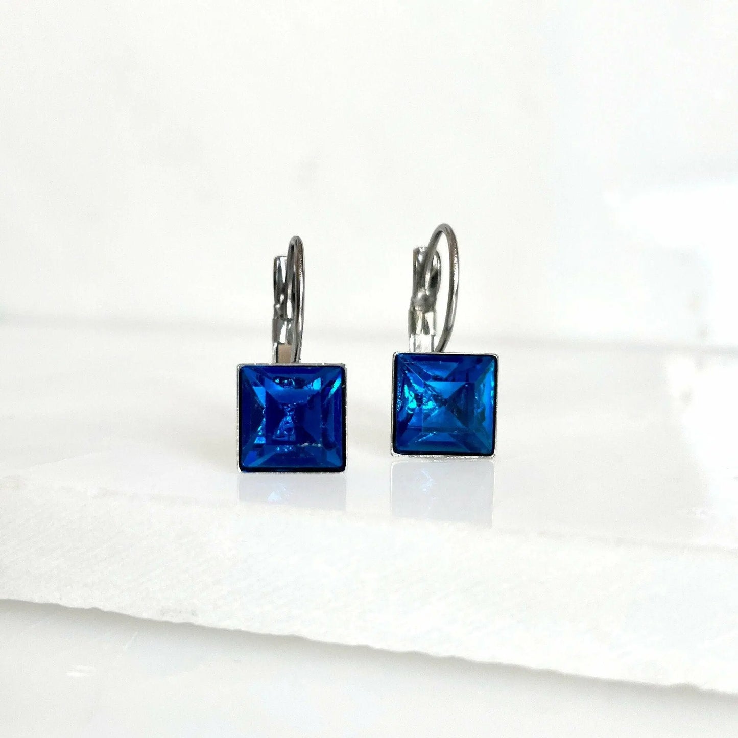 Vintage crystal square earrings pink or blue LoveYourBling