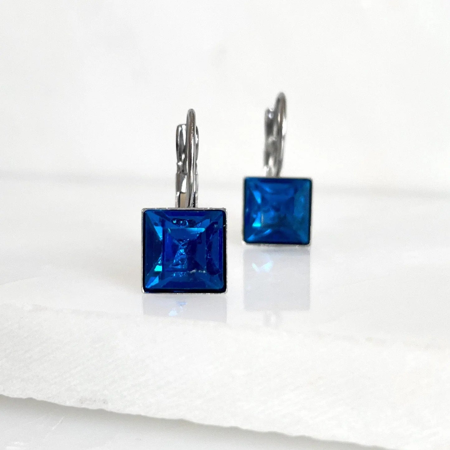 Vintage crystal square earrings pink or blue LoveYourBling