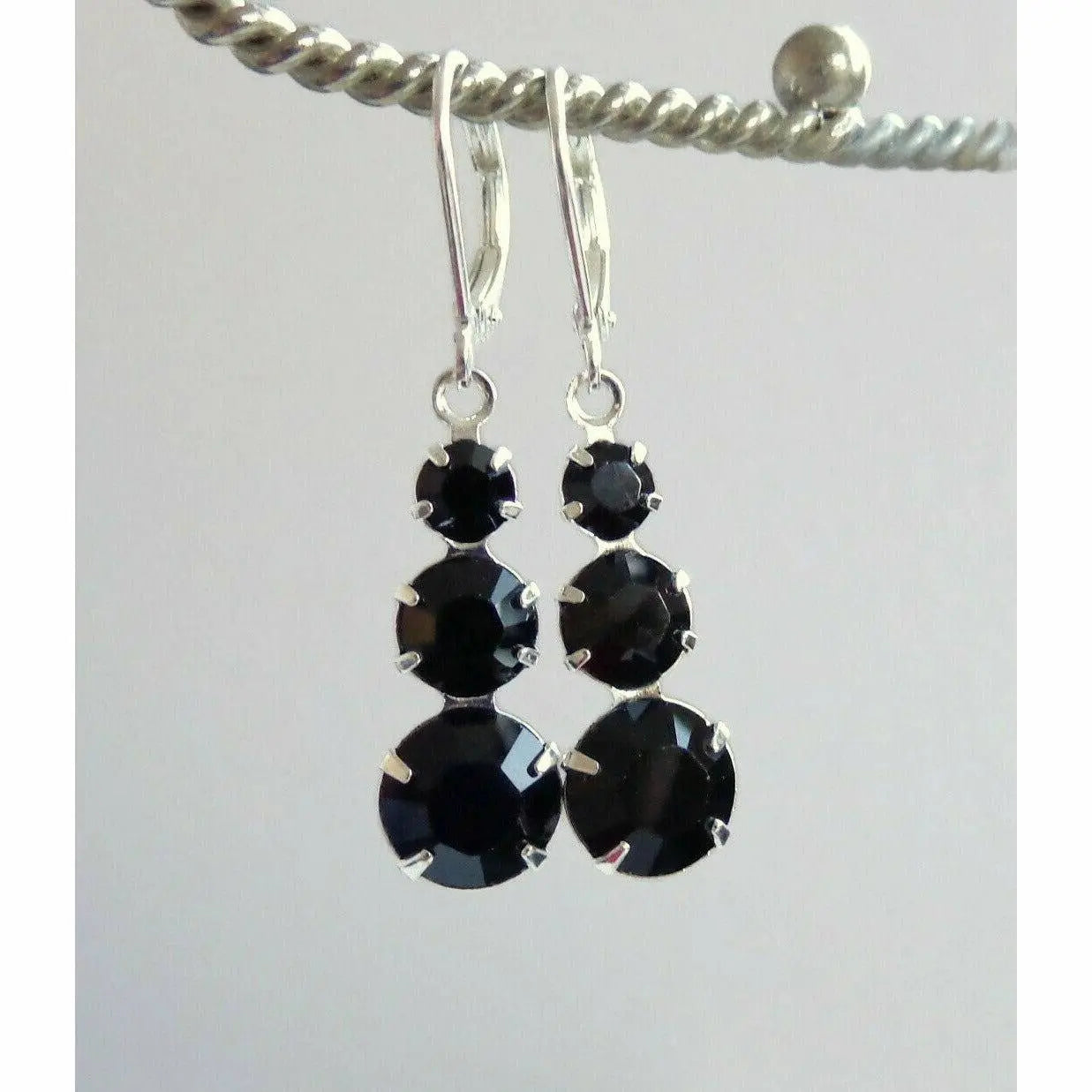 Black Crystal Triple Earrings LoveYourBling