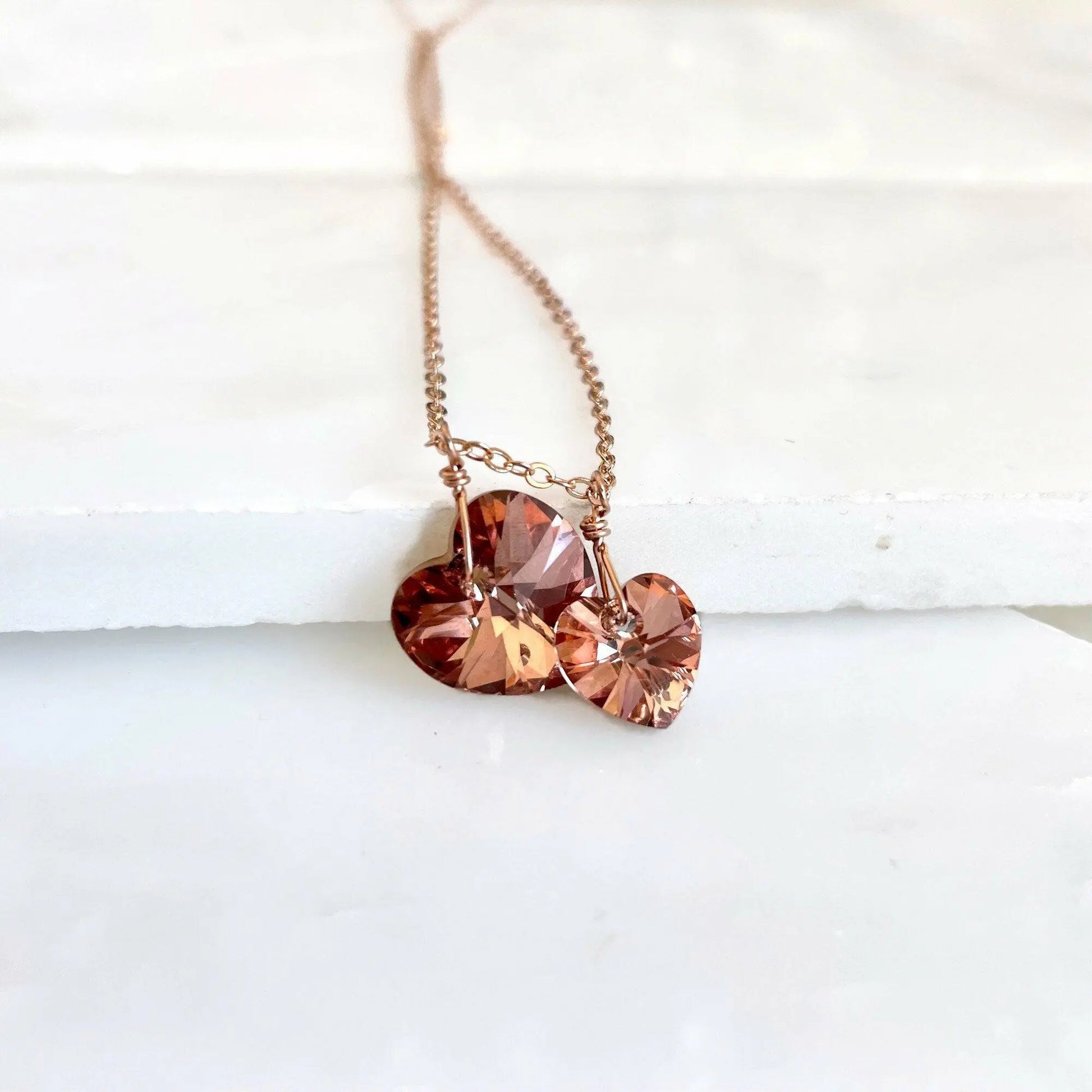 Two hearts necklace crystal necklace in rose gold LoveYourBling