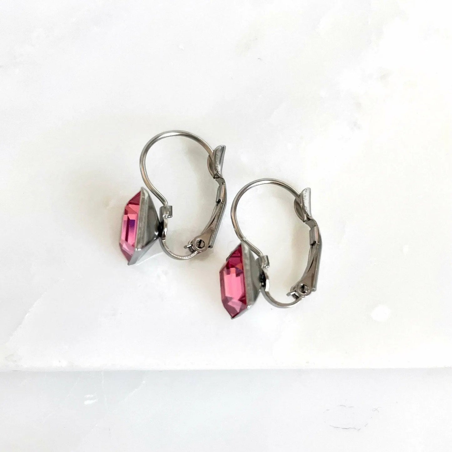 Vintage crystal square earrings pink or blue LoveYourBling