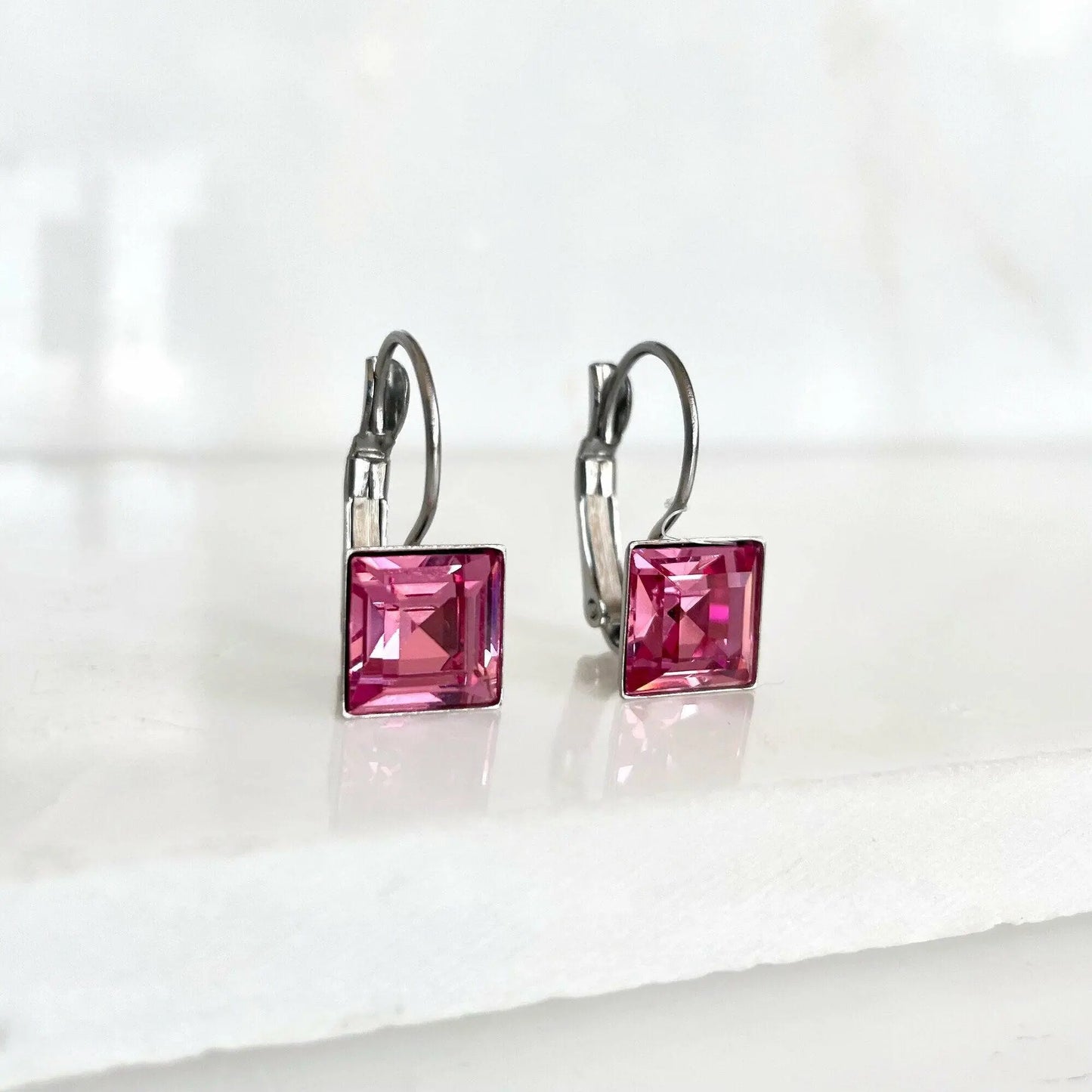Vintage crystal square earrings pink or blue LoveYourBling