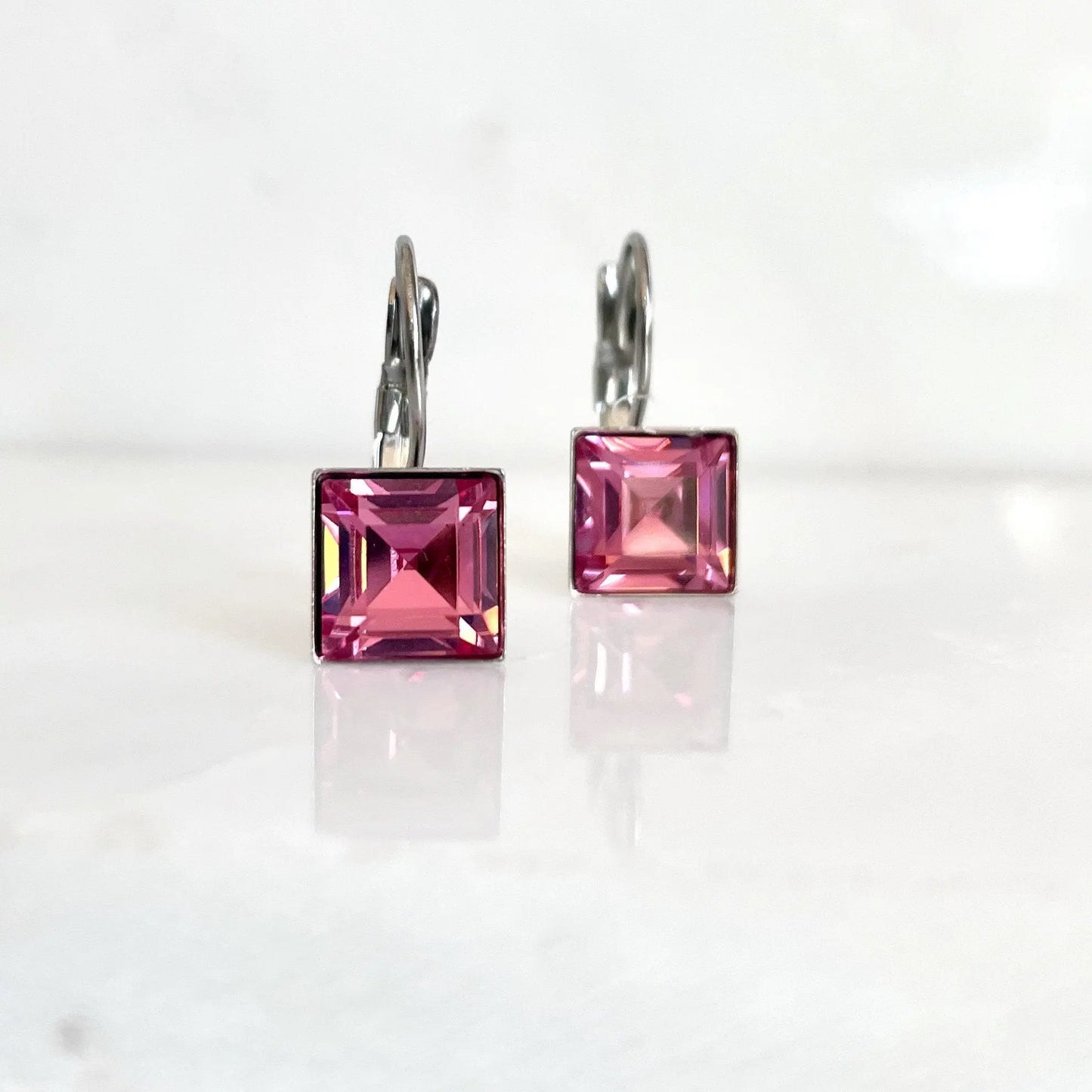 Vintage crystal square earrings pink or blue LoveYourBling