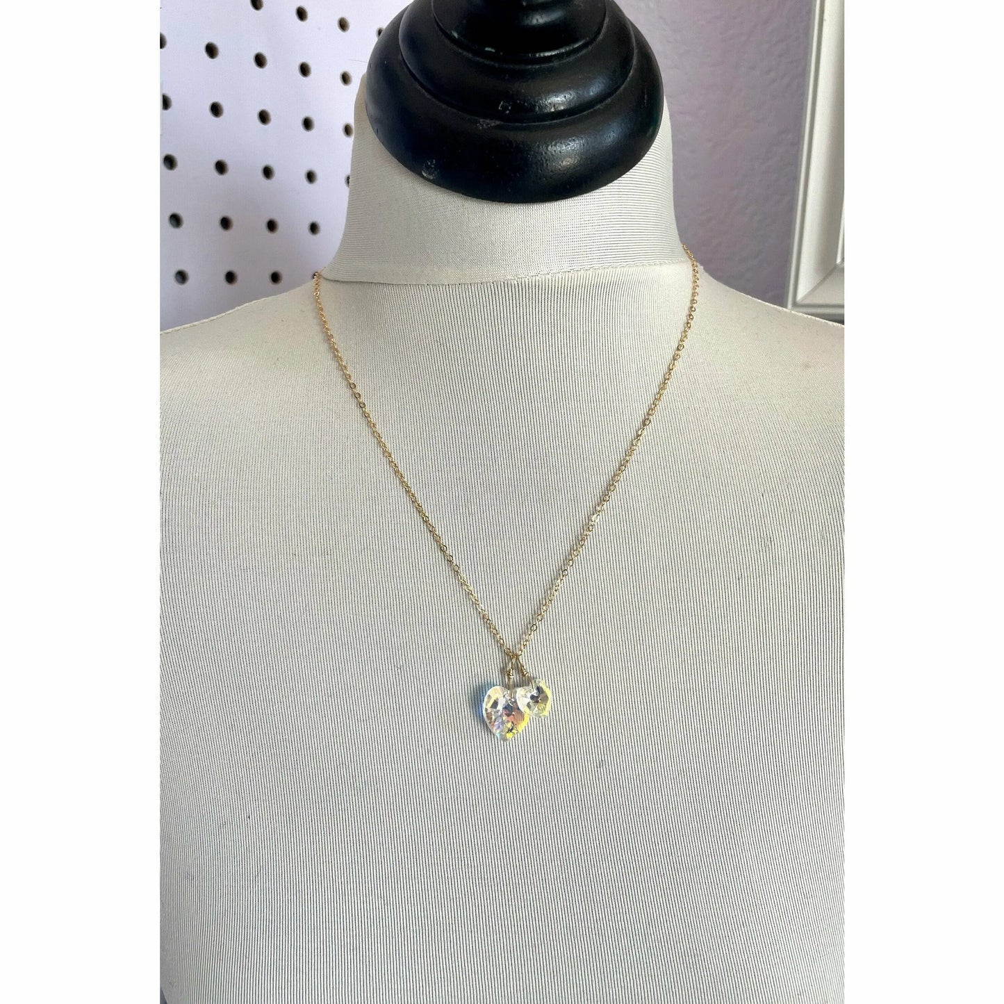 Two hearts necklace crystal necklace in clear ab LoveYourBling
