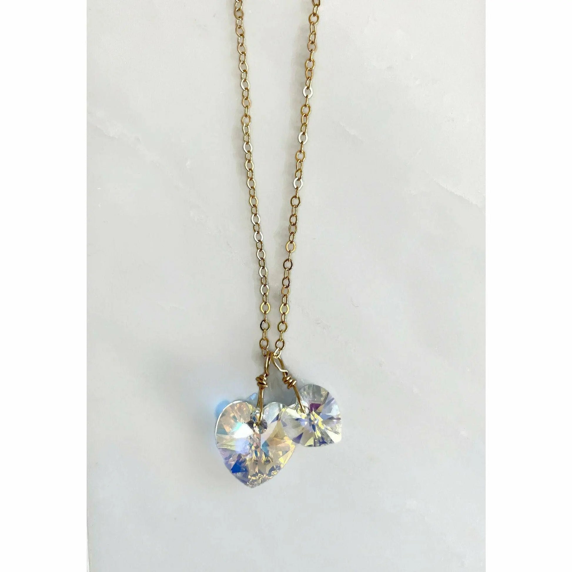 Two hearts necklace crystal necklace in clear ab LoveYourBling