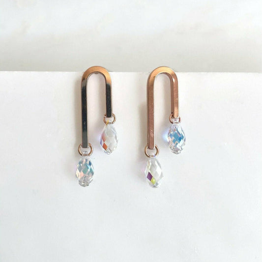 U shape rose gold and Swarovski crystal earrings