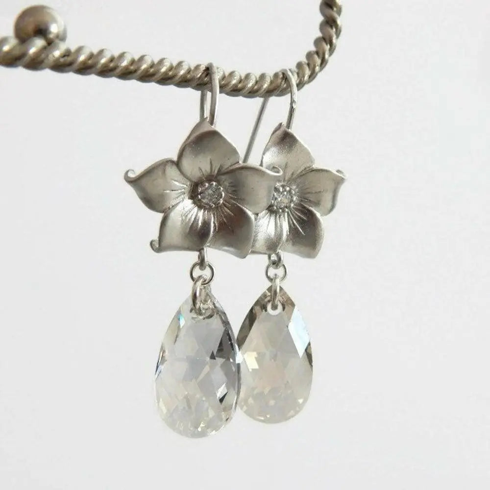 Star Flower and Swarovski Crystal Teardrop Earrings LoveYourBling