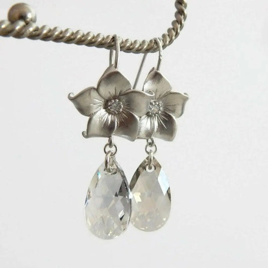 Star Flower and Swarovski Crystal Teardrop Earrings LoveYourBling