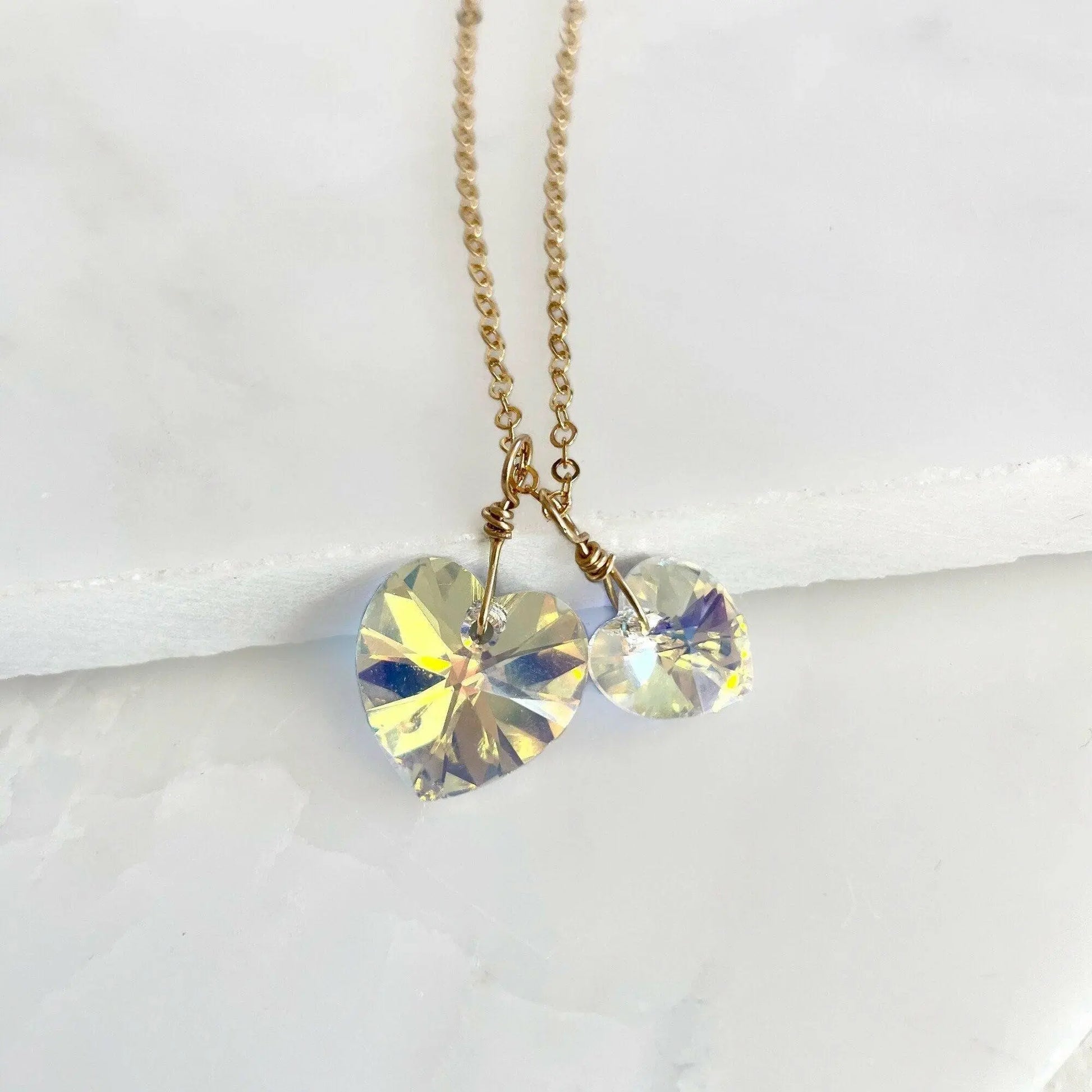 Two hearts necklace crystal necklace in clear ab LoveYourBling