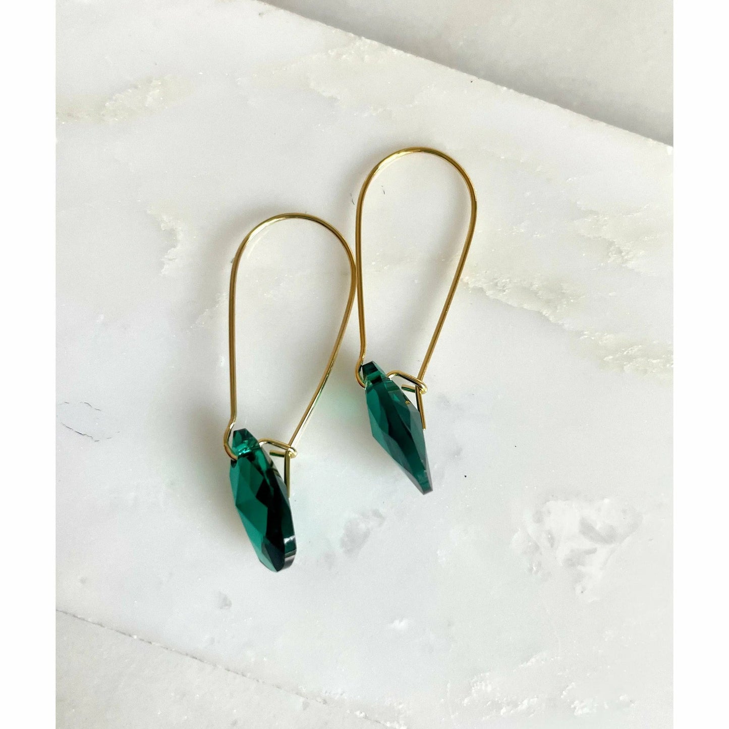 Long emerald green teardrop earrings LoveYourBling