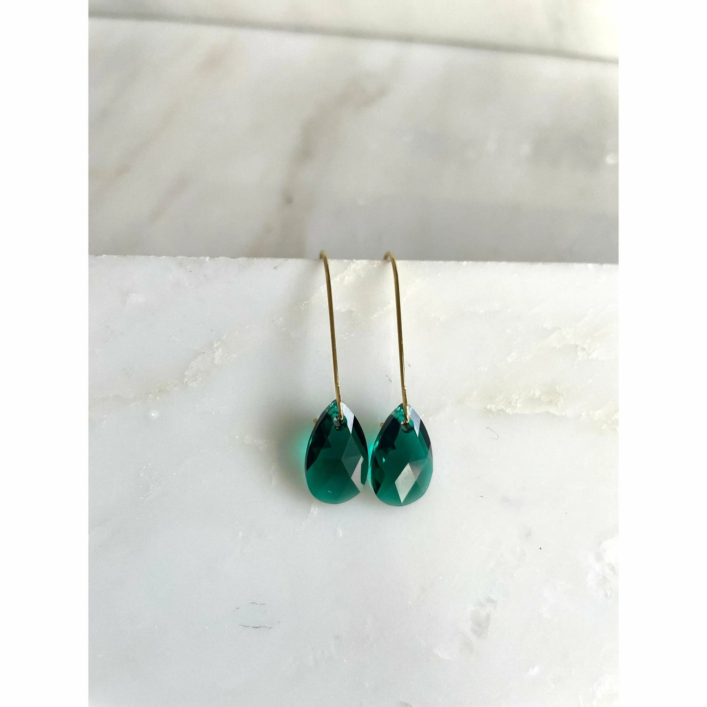 Long emerald green teardrop earrings LoveYourBling