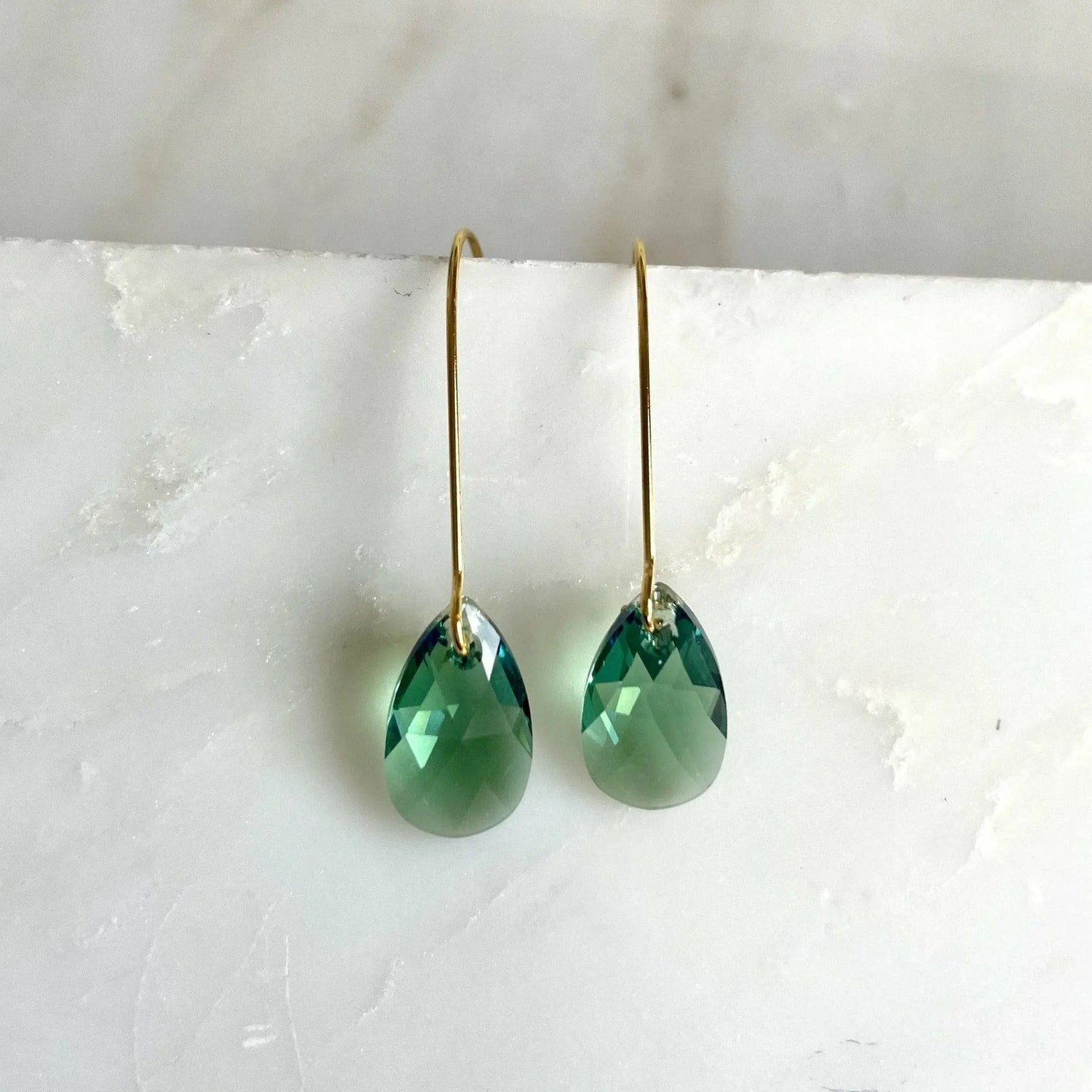 Long erinite green teardrop earrings LoveYourBling