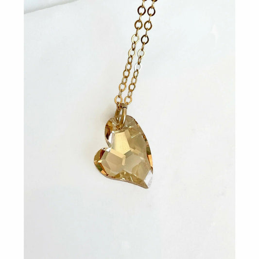 Gold crystal heart necklace on 14k gold filled chain LoveYourBling