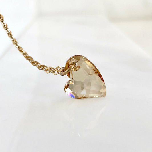 Gold crystal heart necklace on 14k gold filled chain LoveYourBling