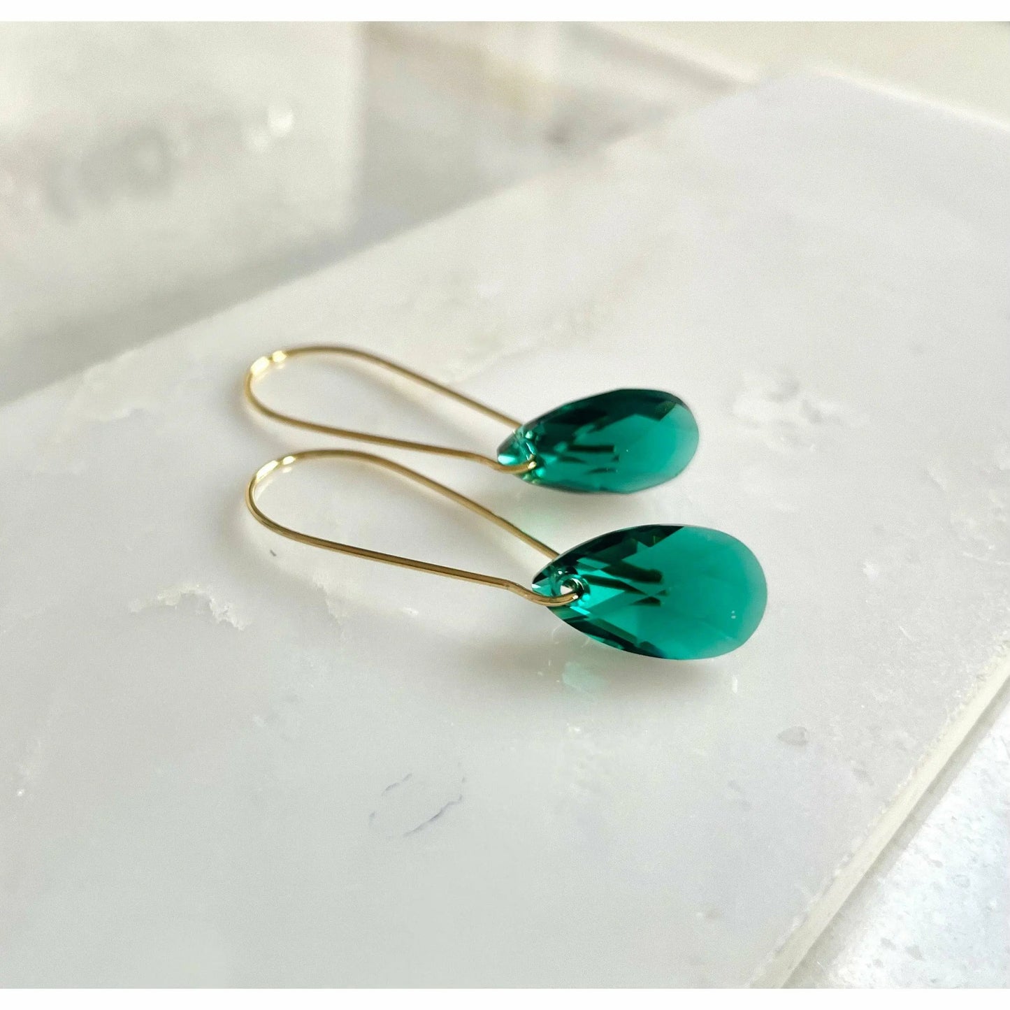 Long emerald green teardrop earrings LoveYourBling