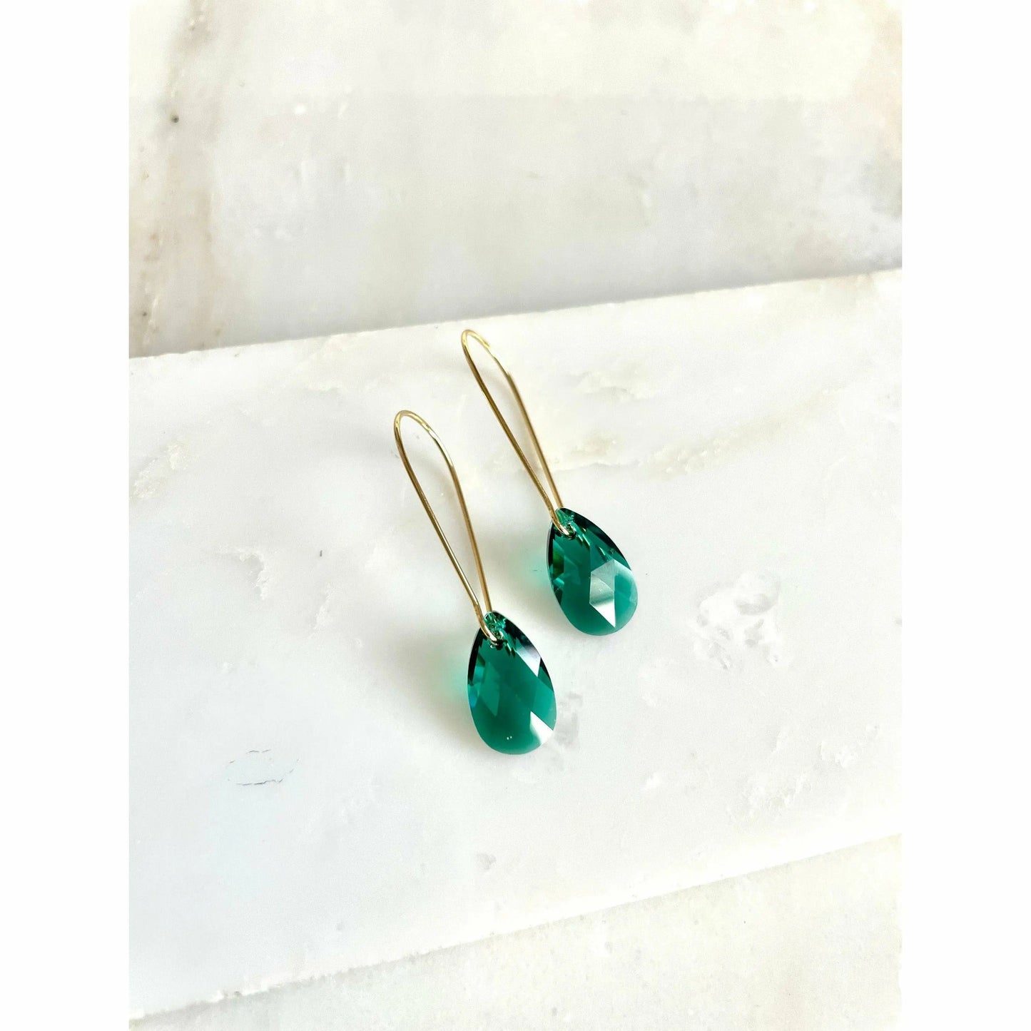 Long emerald green teardrop earrings LoveYourBling