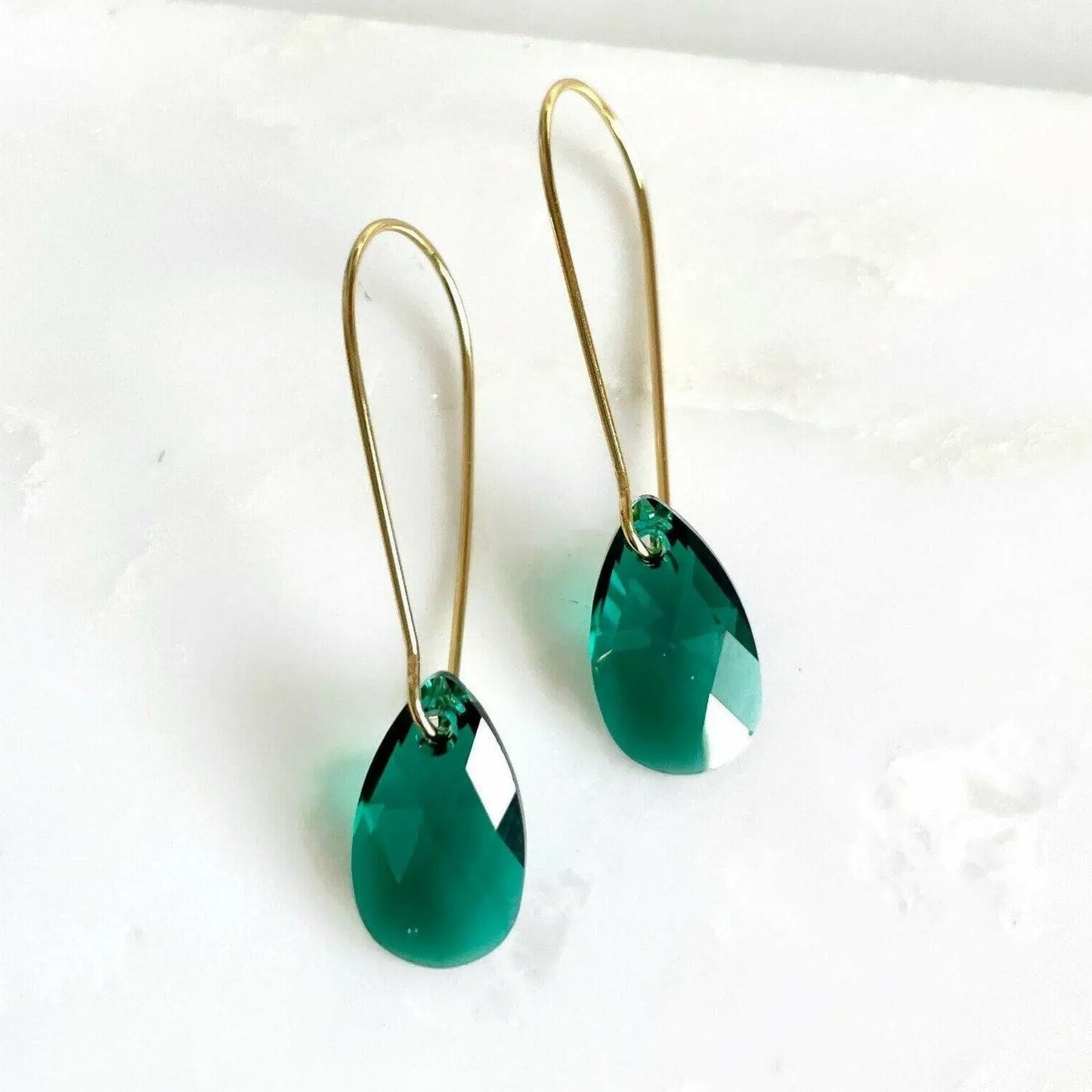 Long emerald green teardrop earrings LoveYourBling
