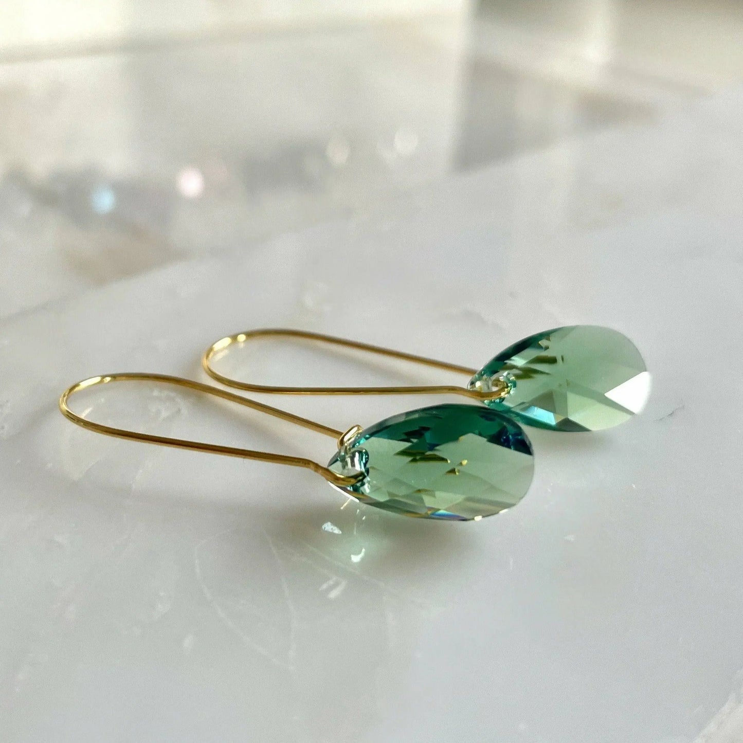Long erinite green teardrop earrings LoveYourBling