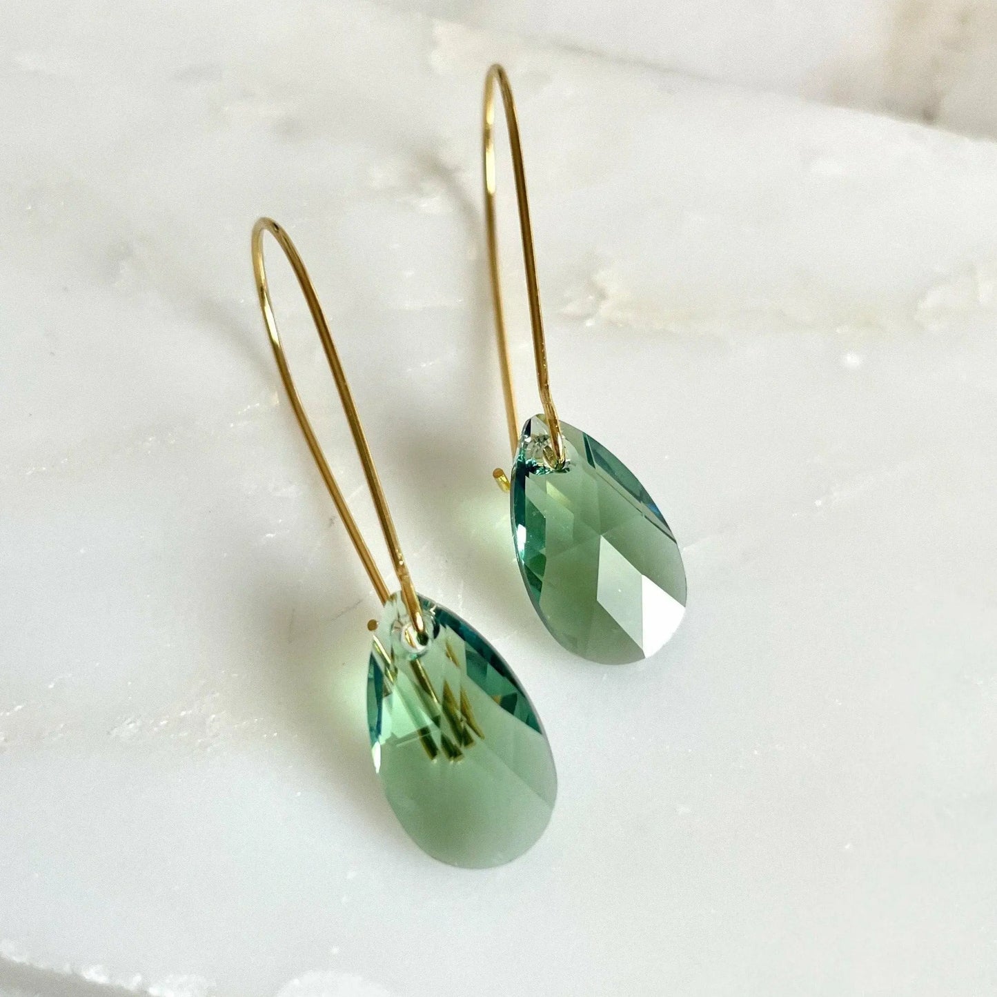 Long erinite green teardrop earrings LoveYourBling
