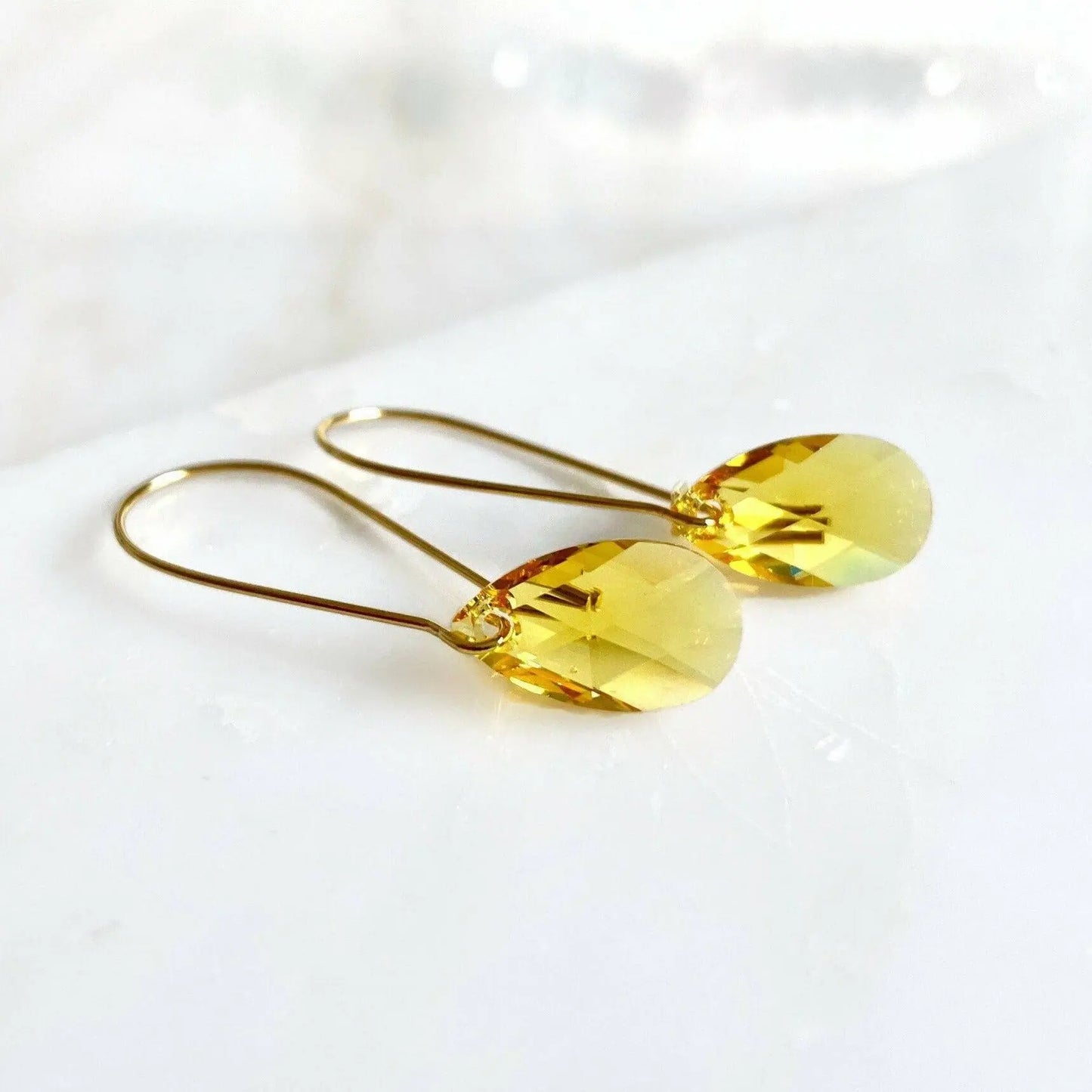 Long yellow topaz crystal earrings LoveYourBling