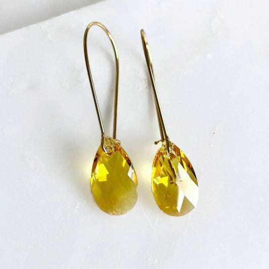 Long yellow topaz crystal earrings LoveYourBling