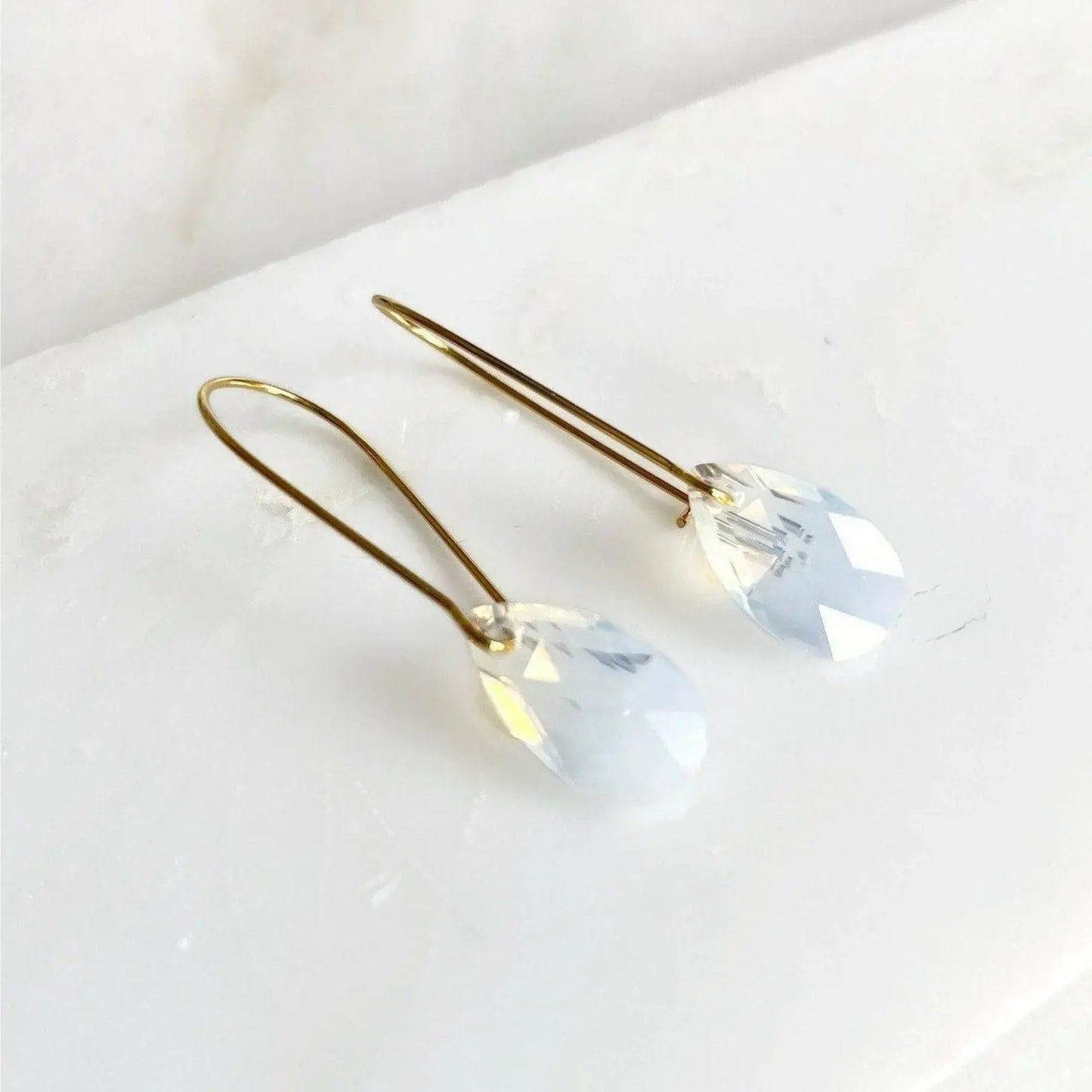Long white opal crystal earrings LoveYourBling