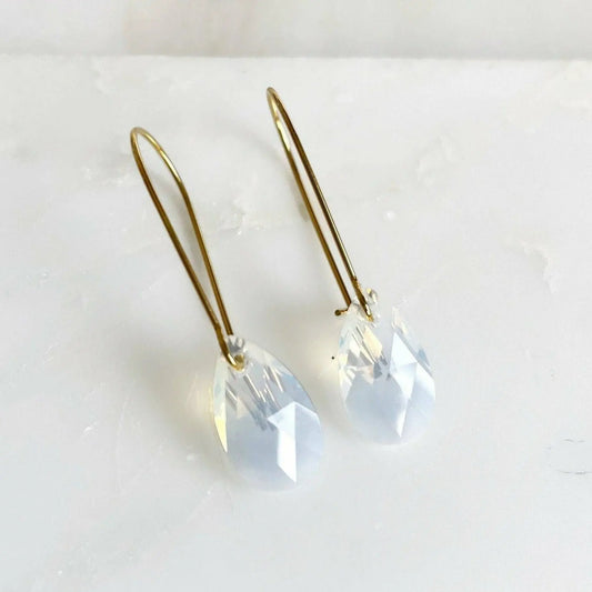 Long white opal crystal earrings LoveYourBling