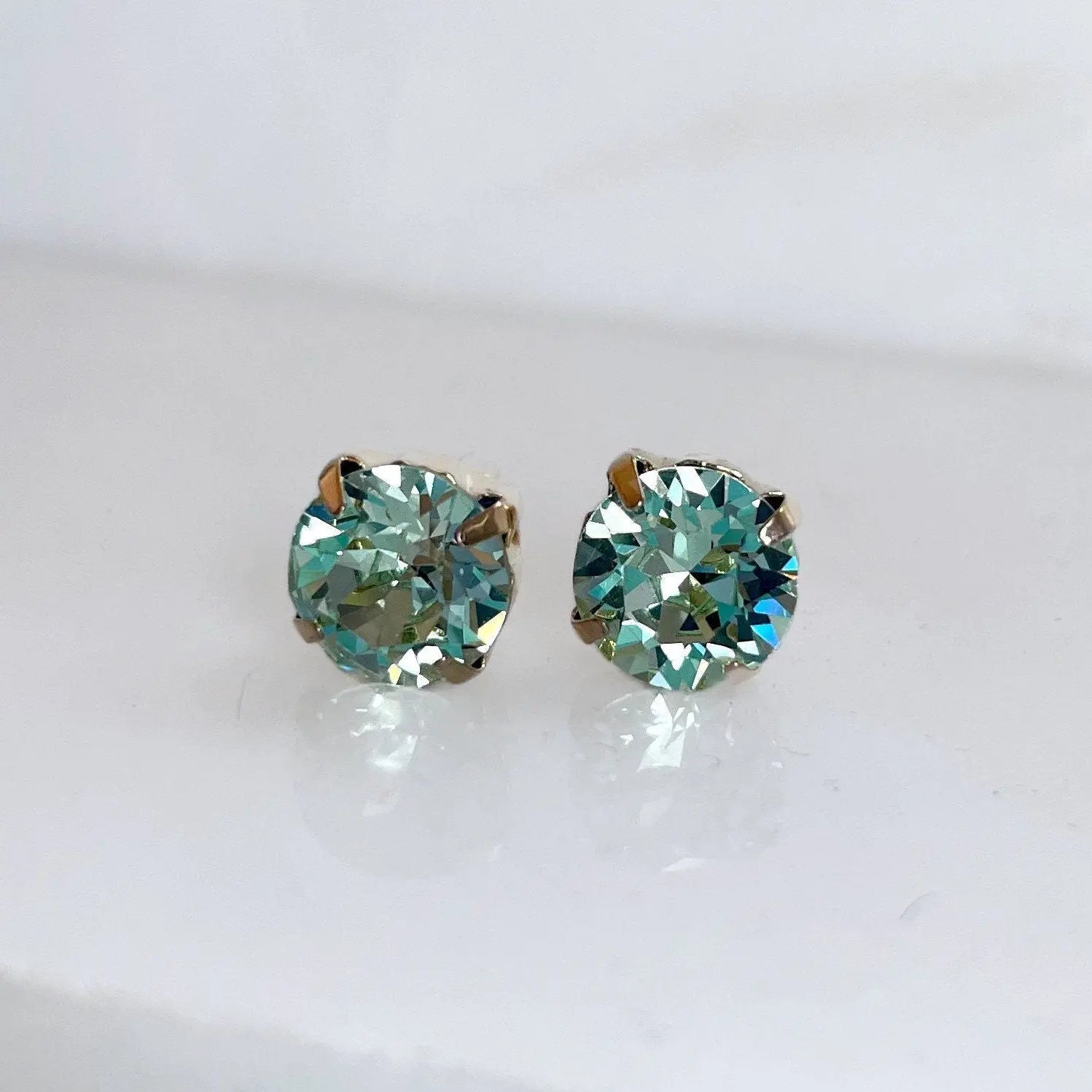 Mint green round crystal stud earring LoveYourBling