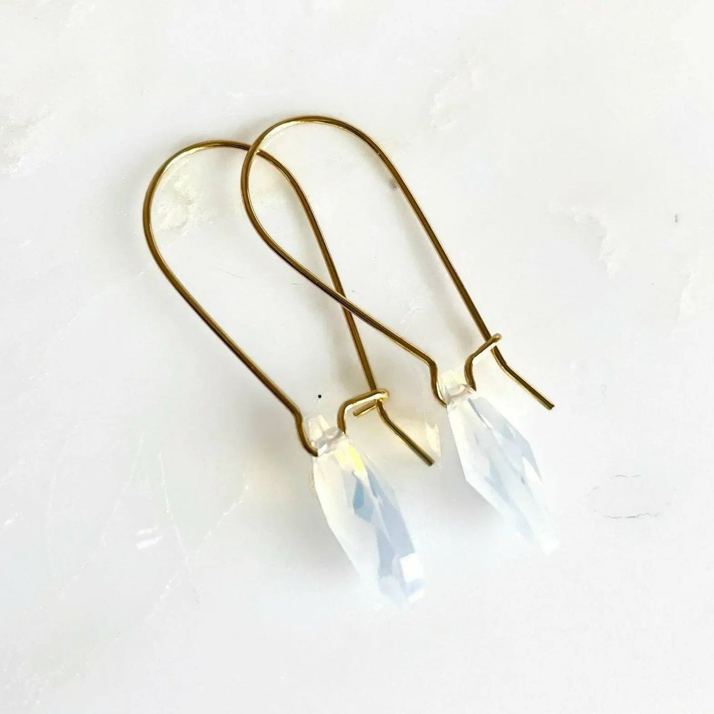 Long white opal crystal earrings LoveYourBling