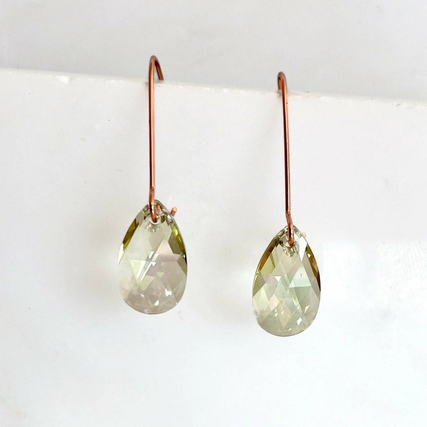 Luminous green crystal earrings on rose gold LoveYourBling