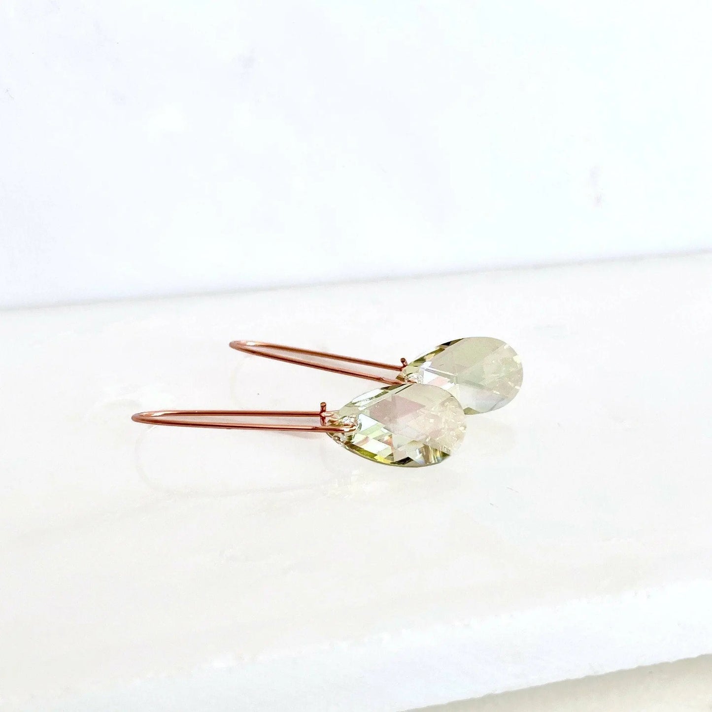 Luminous green crystal earrings on rose gold LoveYourBling