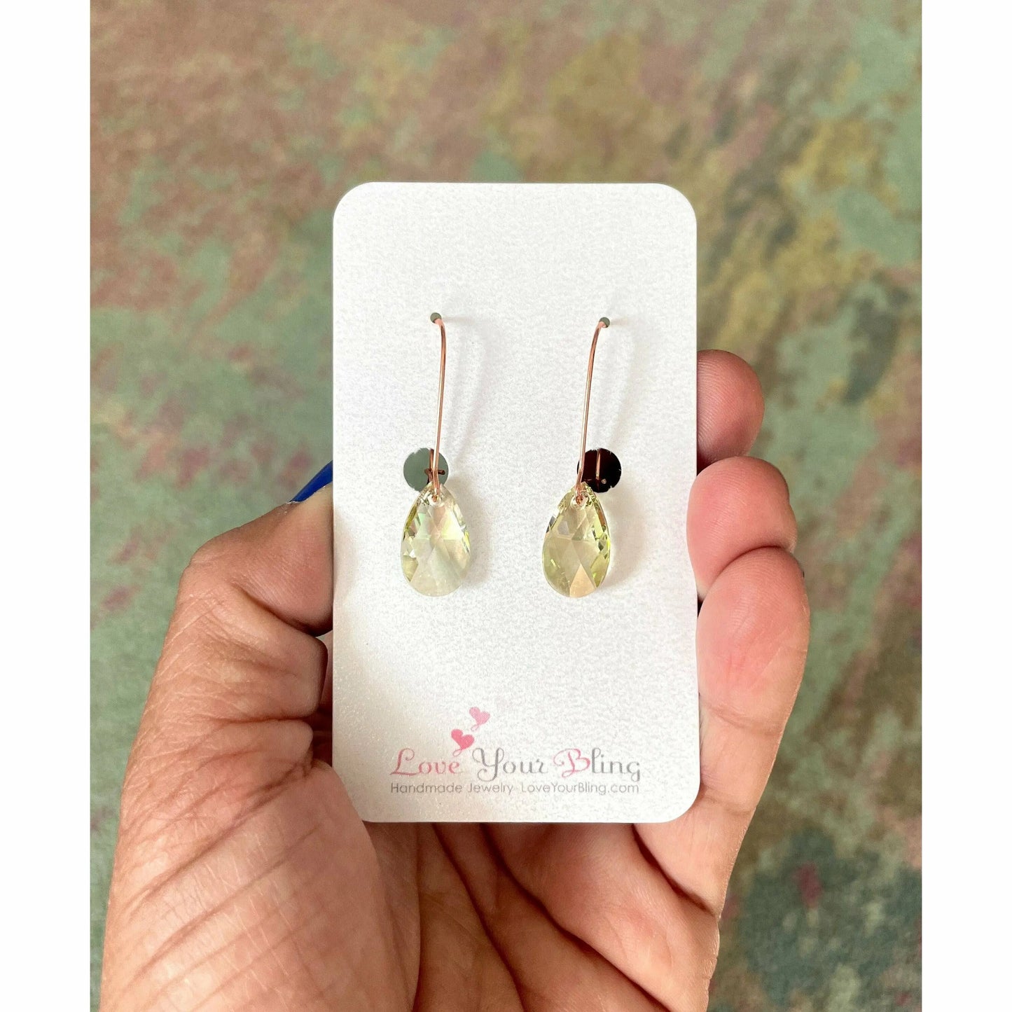 Luminous green crystal earrings on rose gold LoveYourBling
