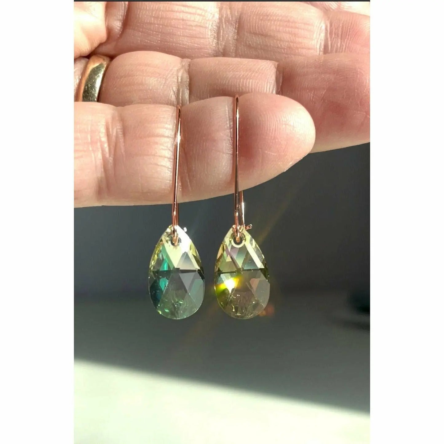 Luminous green crystal earrings on rose gold LoveYourBling