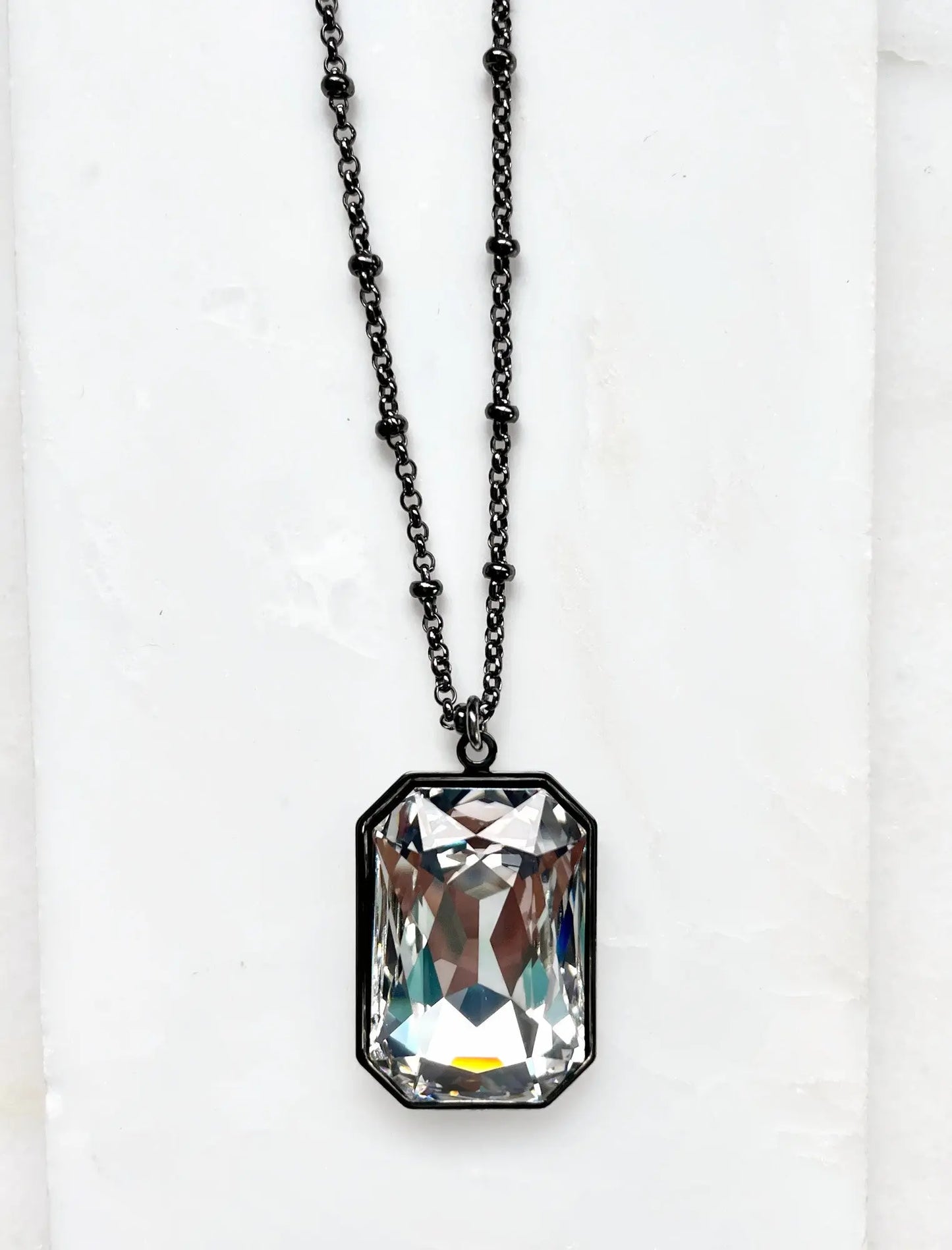Gunmetal large clear crystal pendant LoveYourBling