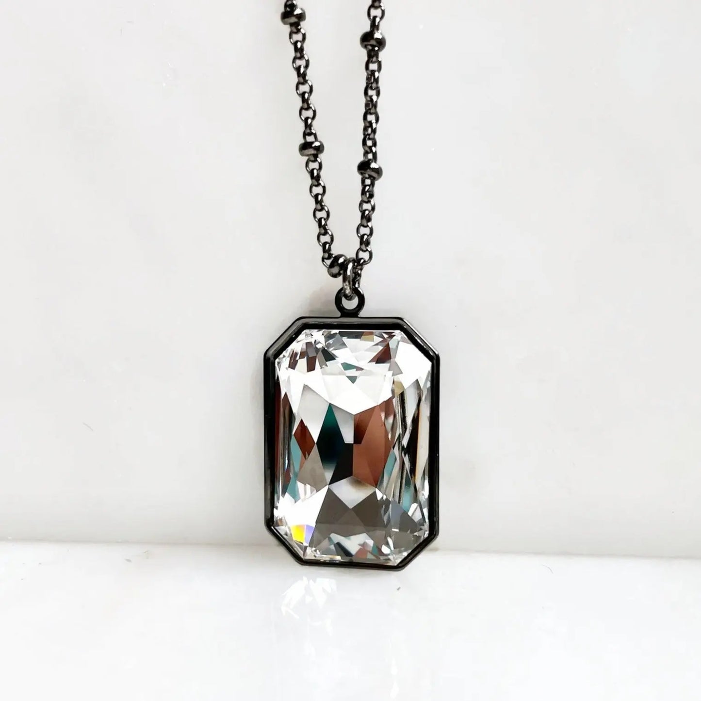 Gunmetal large clear crystal pendant LoveYourBling