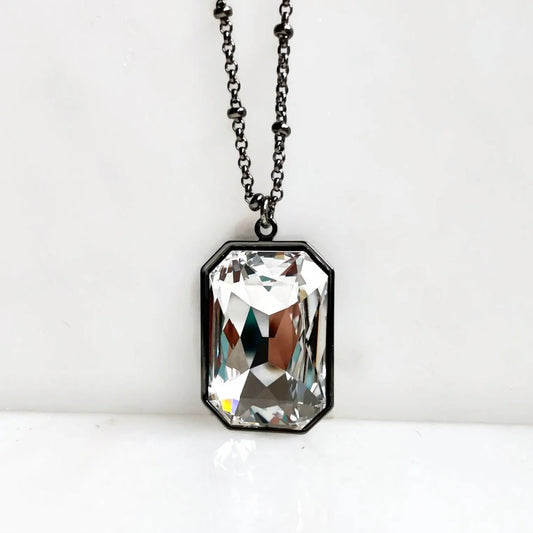 Gunmetal large clear crystal pendant LoveYourBling