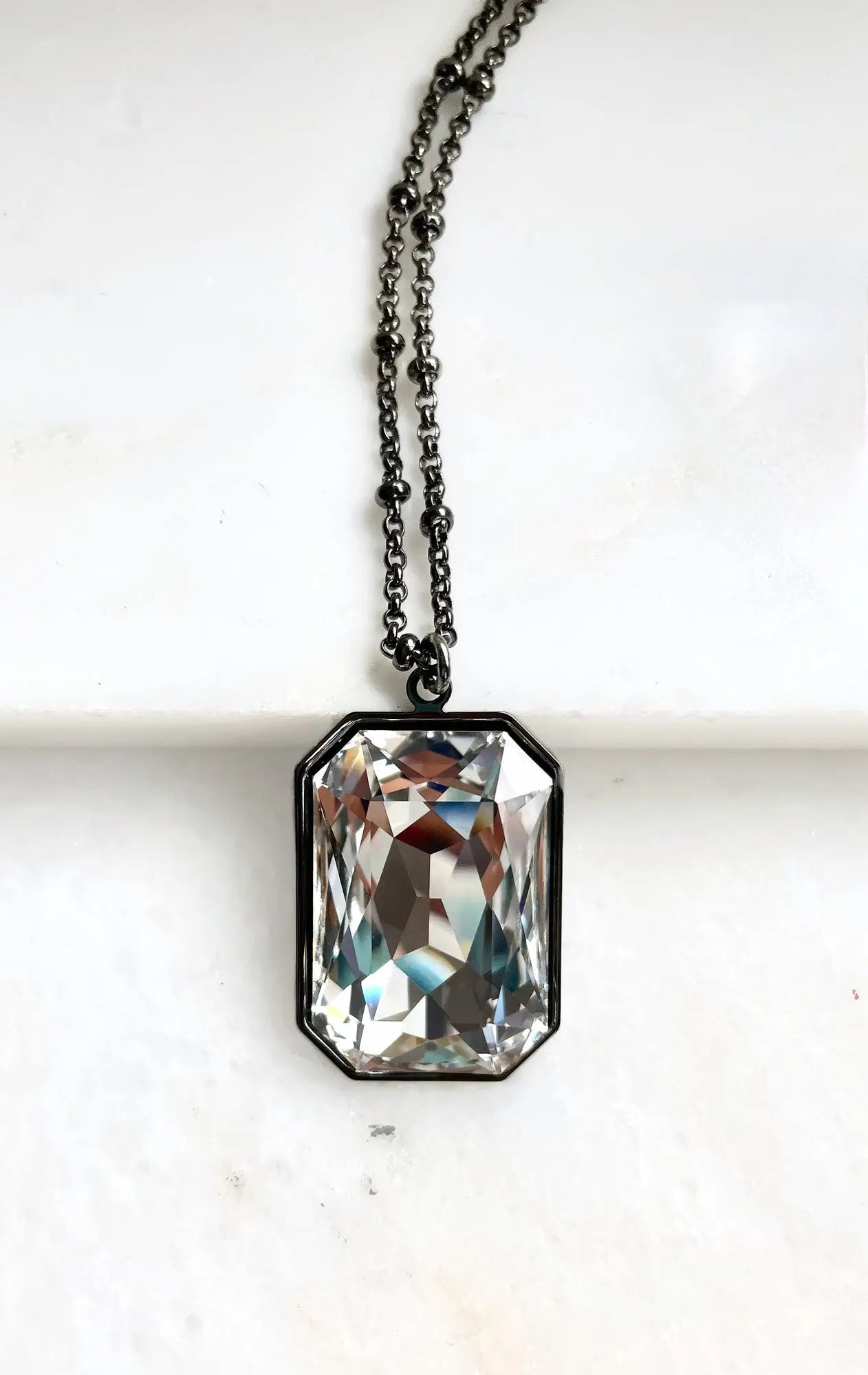Gunmetal large clear crystal pendant LoveYourBling