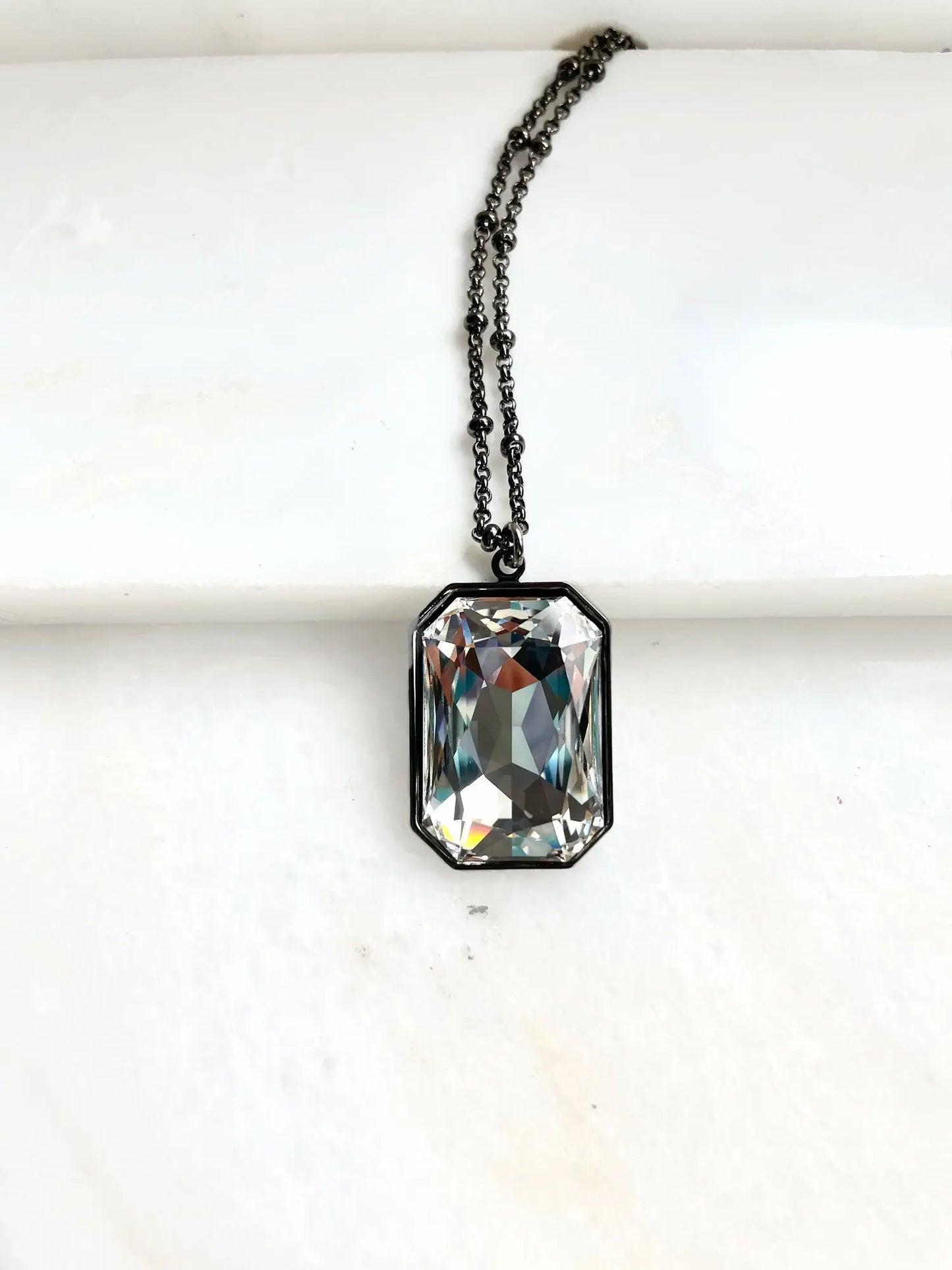 Gunmetal large clear crystal pendant LoveYourBling