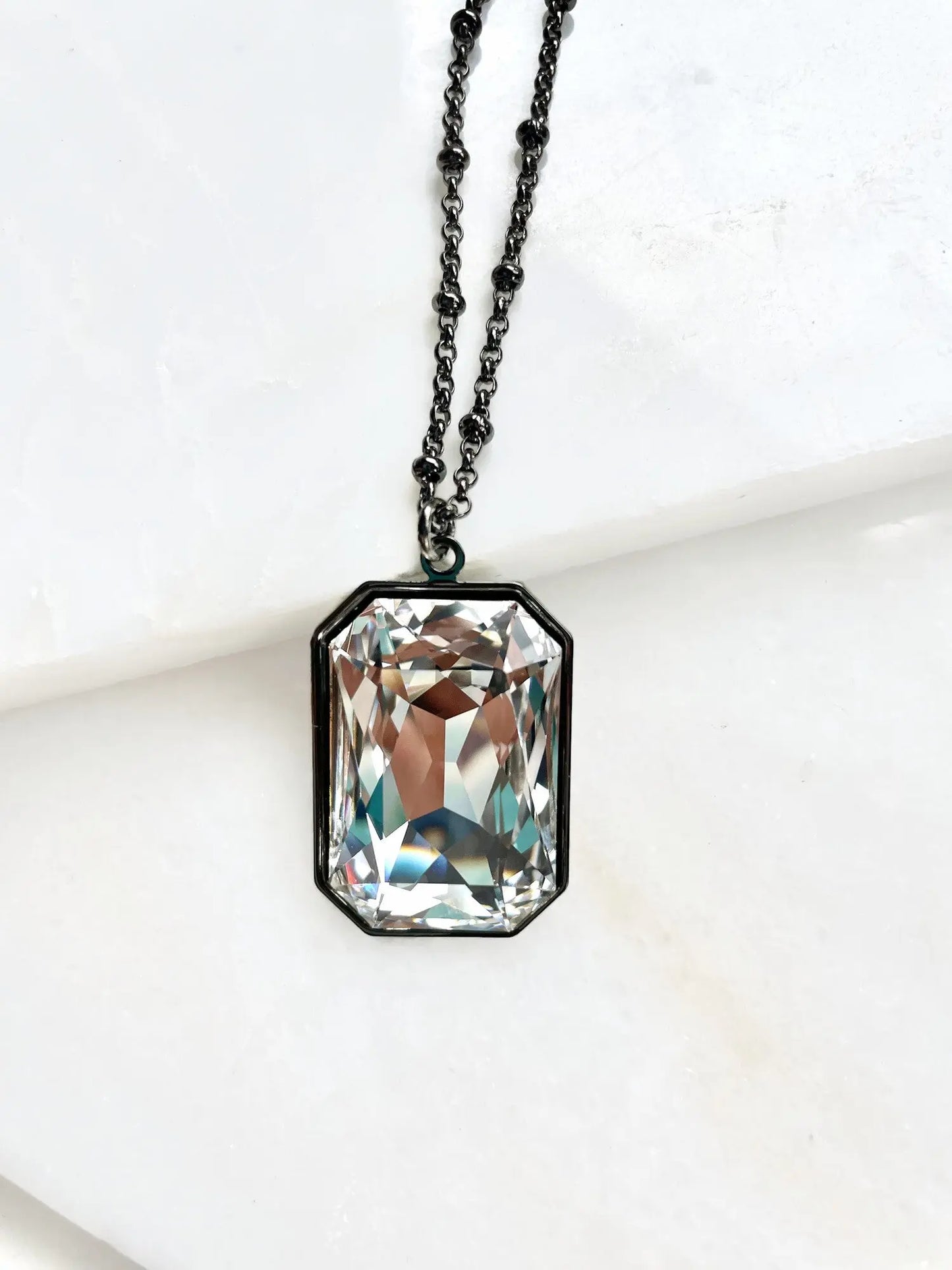 Gunmetal large clear crystal pendant LoveYourBling