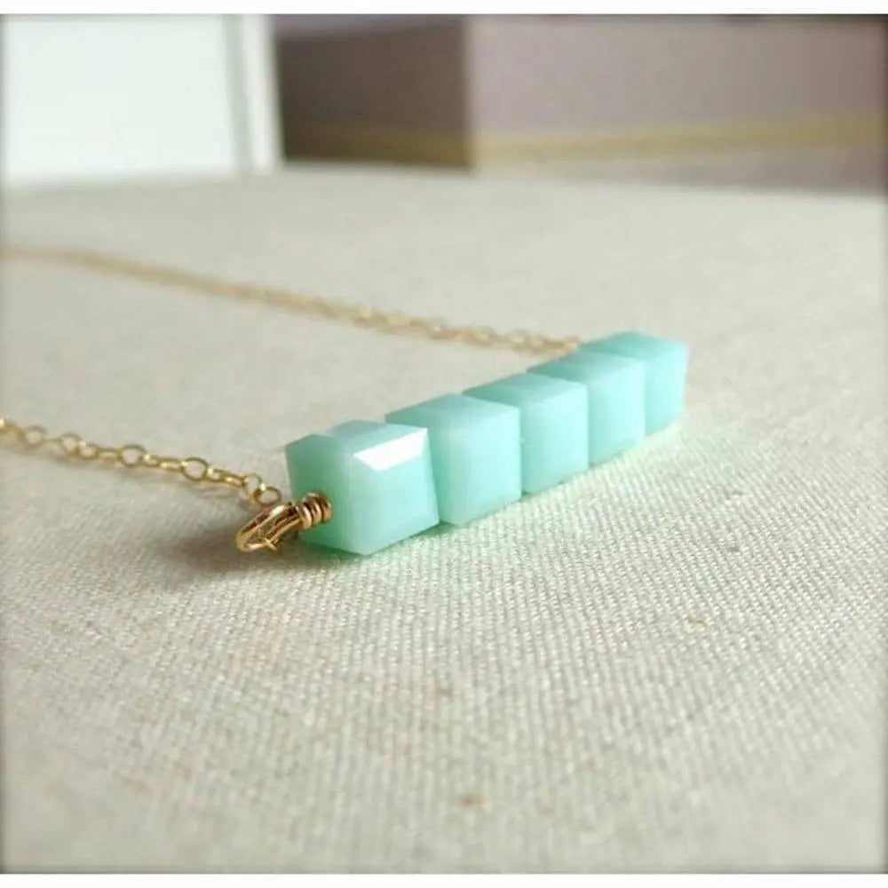 Mint green crystal bar necklace LoveYourBling