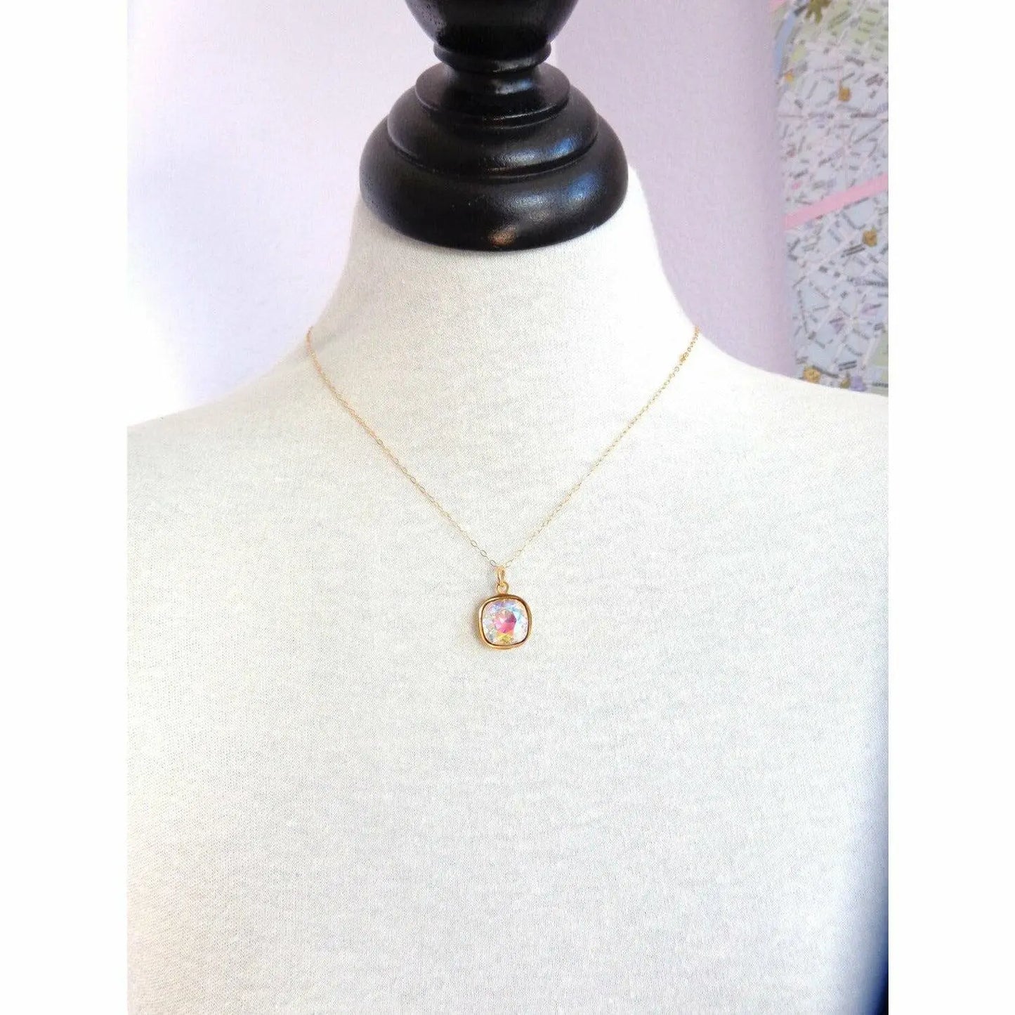 Rainbow square crystal necklace LoveYourBling