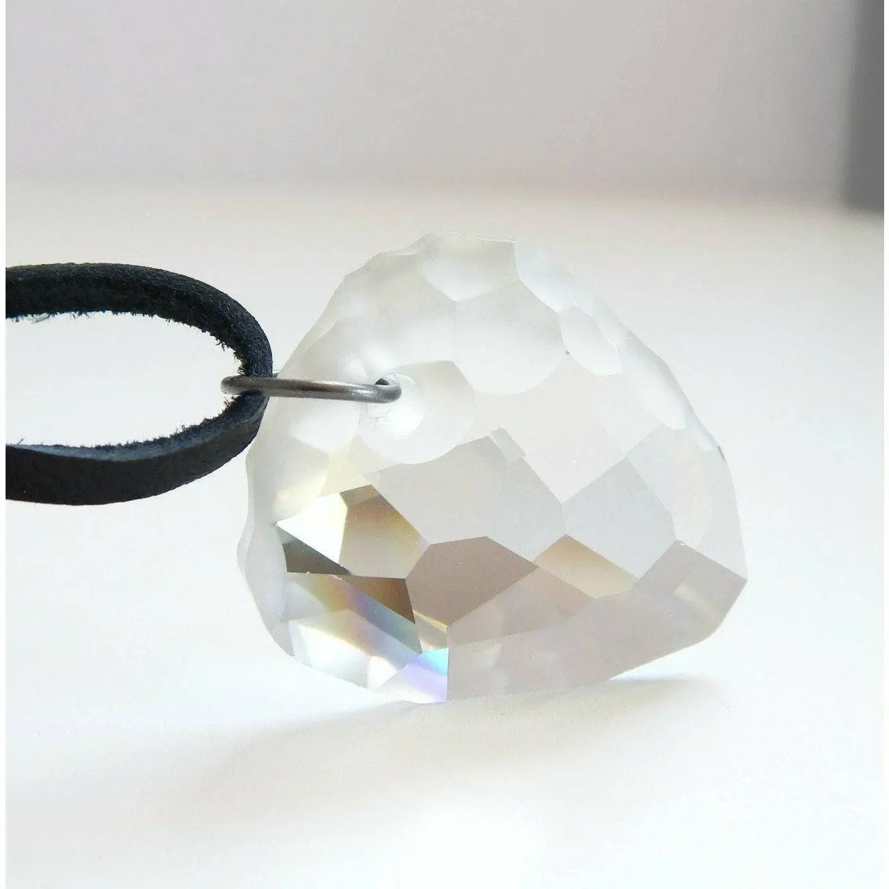 Rock crystal pendant on black leather necklace LoveYourBling