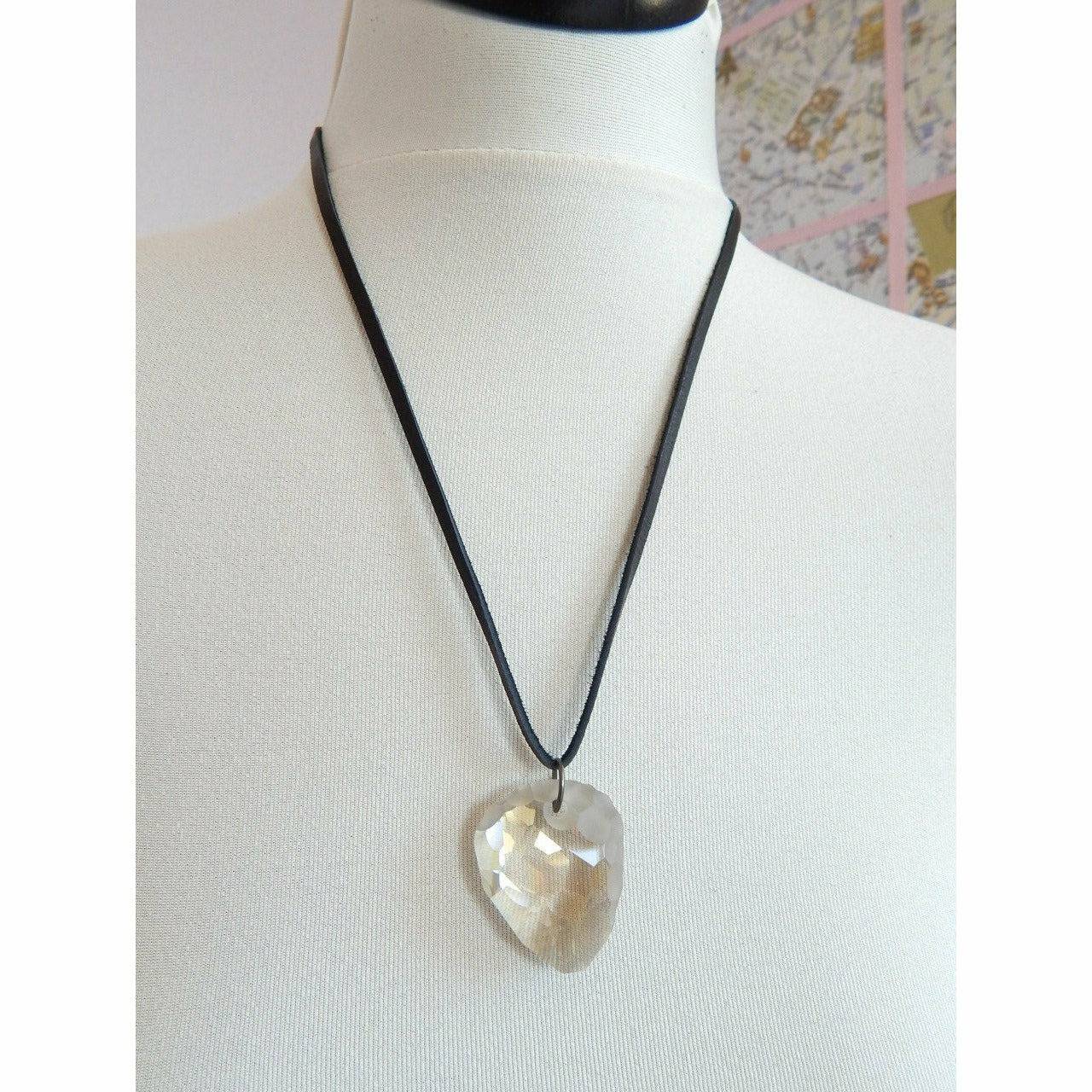 Rock crystal pendant on black leather necklace LoveYourBling