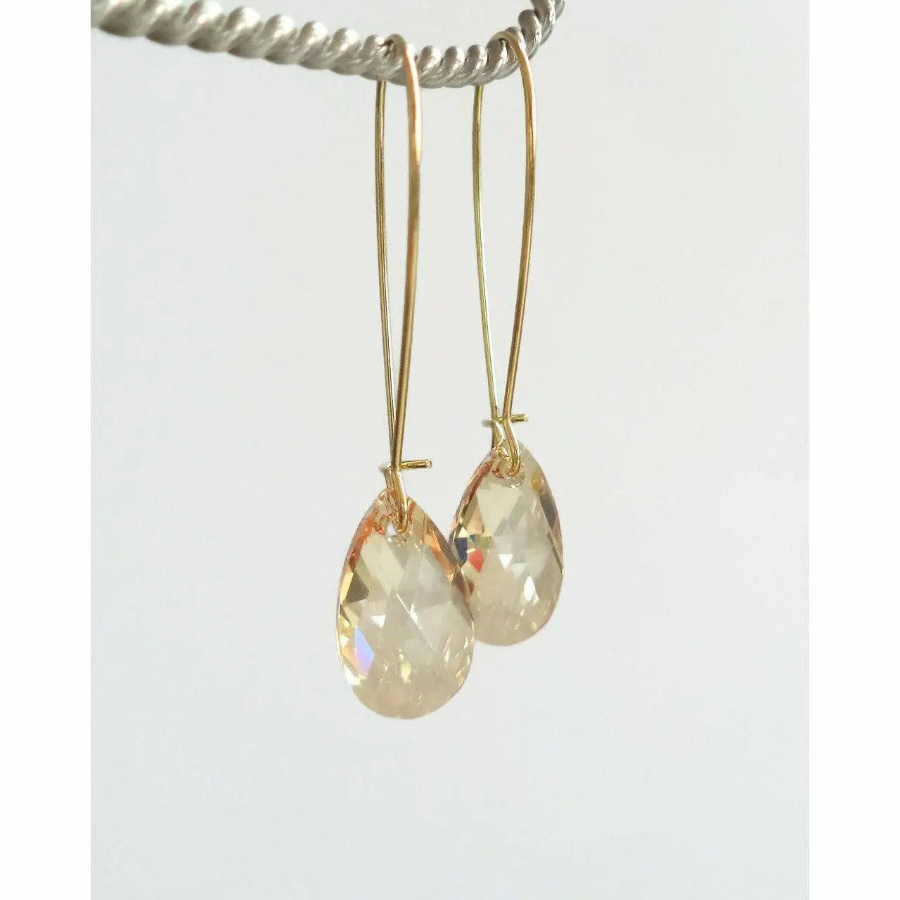Long gold crystal pear teardrops earrings LoveYourBling